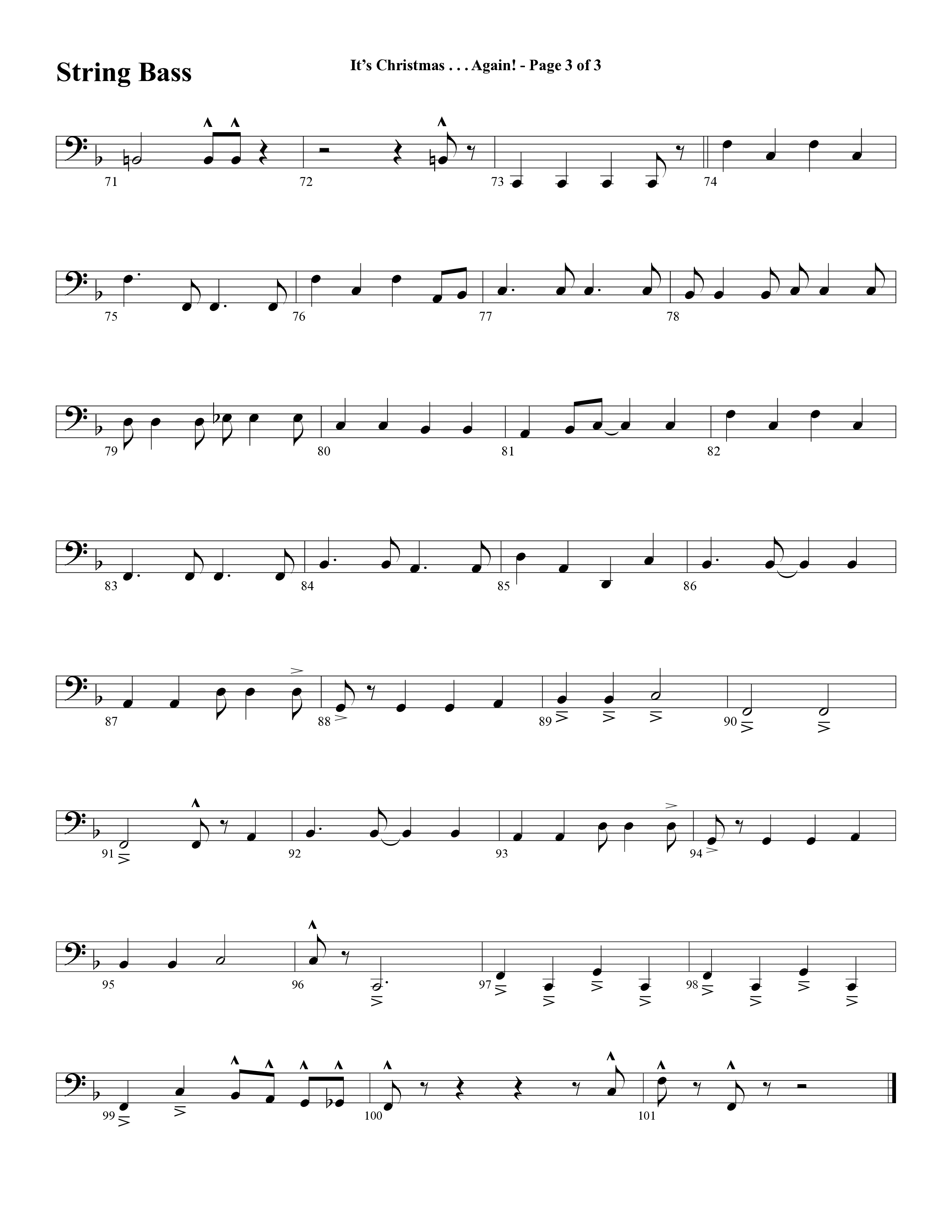 It's Christmas Again (Choral Anthem SATB) String Bass (Word Music Choral / Arr. David Clydesdale)