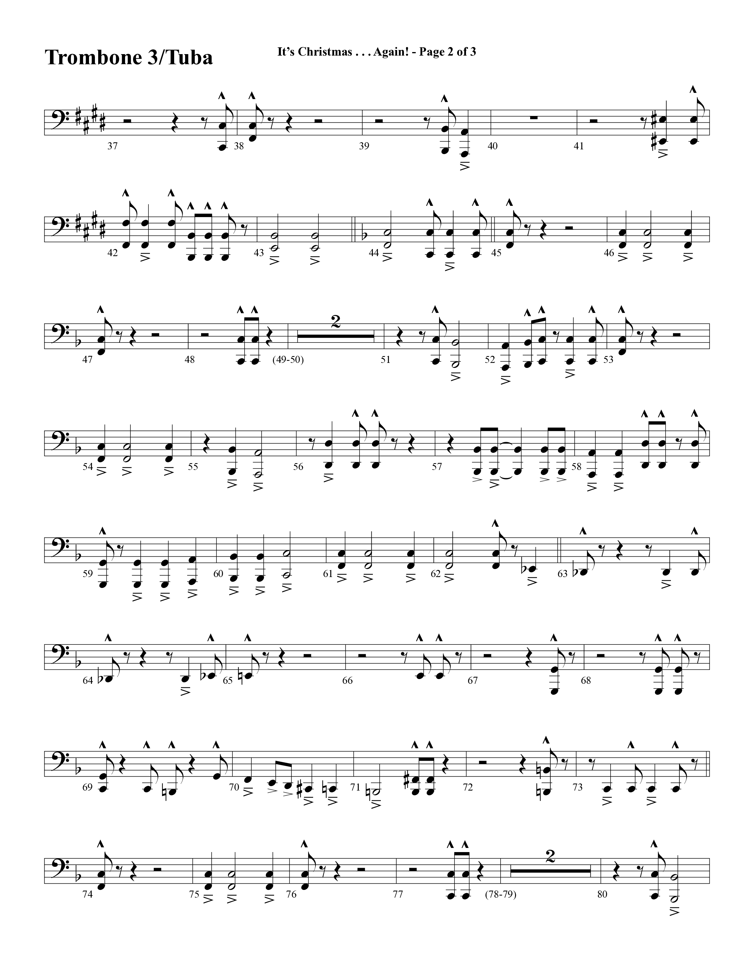 It's Christmas Again (Choral Anthem SATB) Trombone 3/Tuba (Word Music Choral / Arr. David Clydesdale)