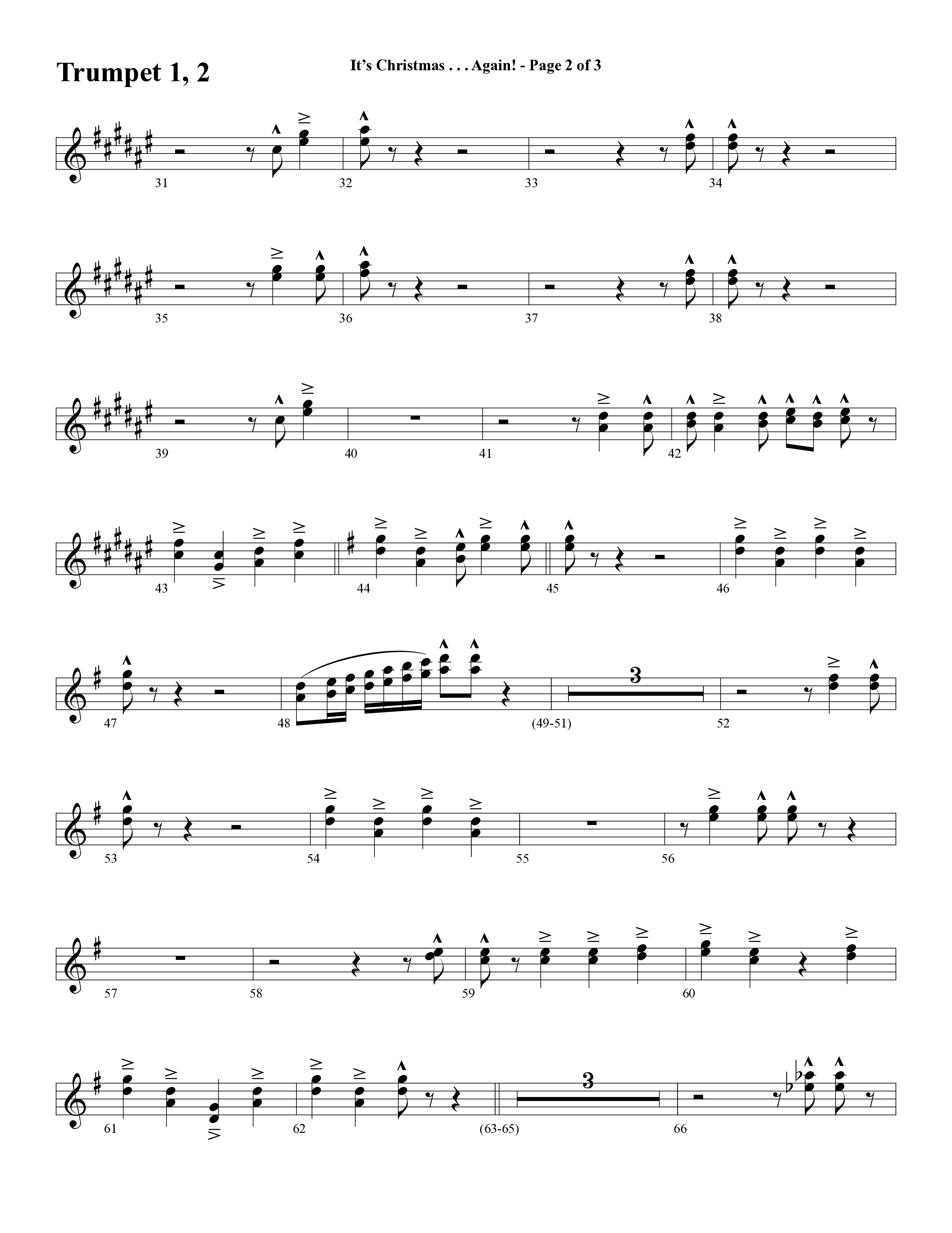 It's Christmas Again (Choral Anthem SATB) Trumpet 1,2 (Word Music Choral / Arr. David Clydesdale)