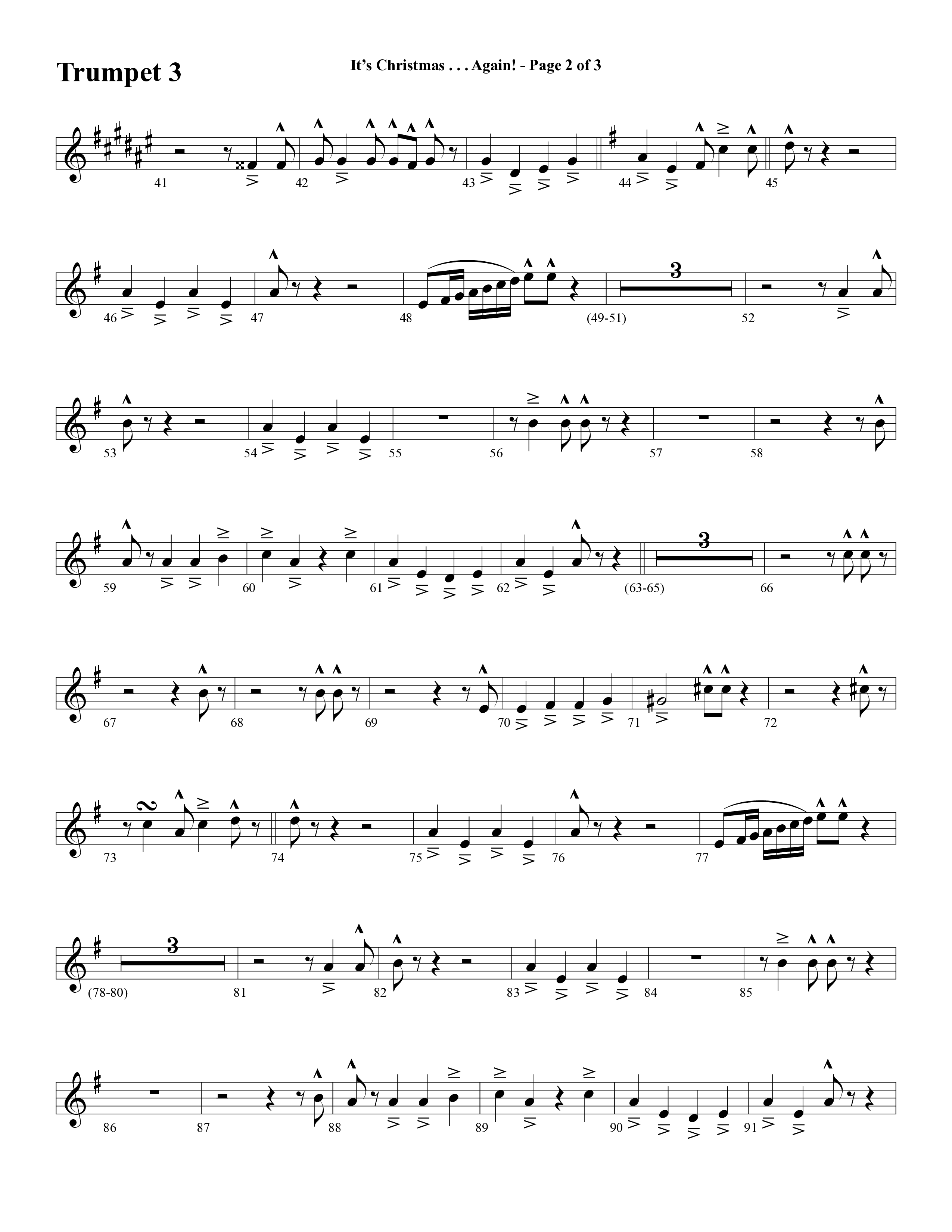 It's Christmas Again (Choral Anthem SATB) Trumpet 3 (Word Music Choral / Arr. David Clydesdale)