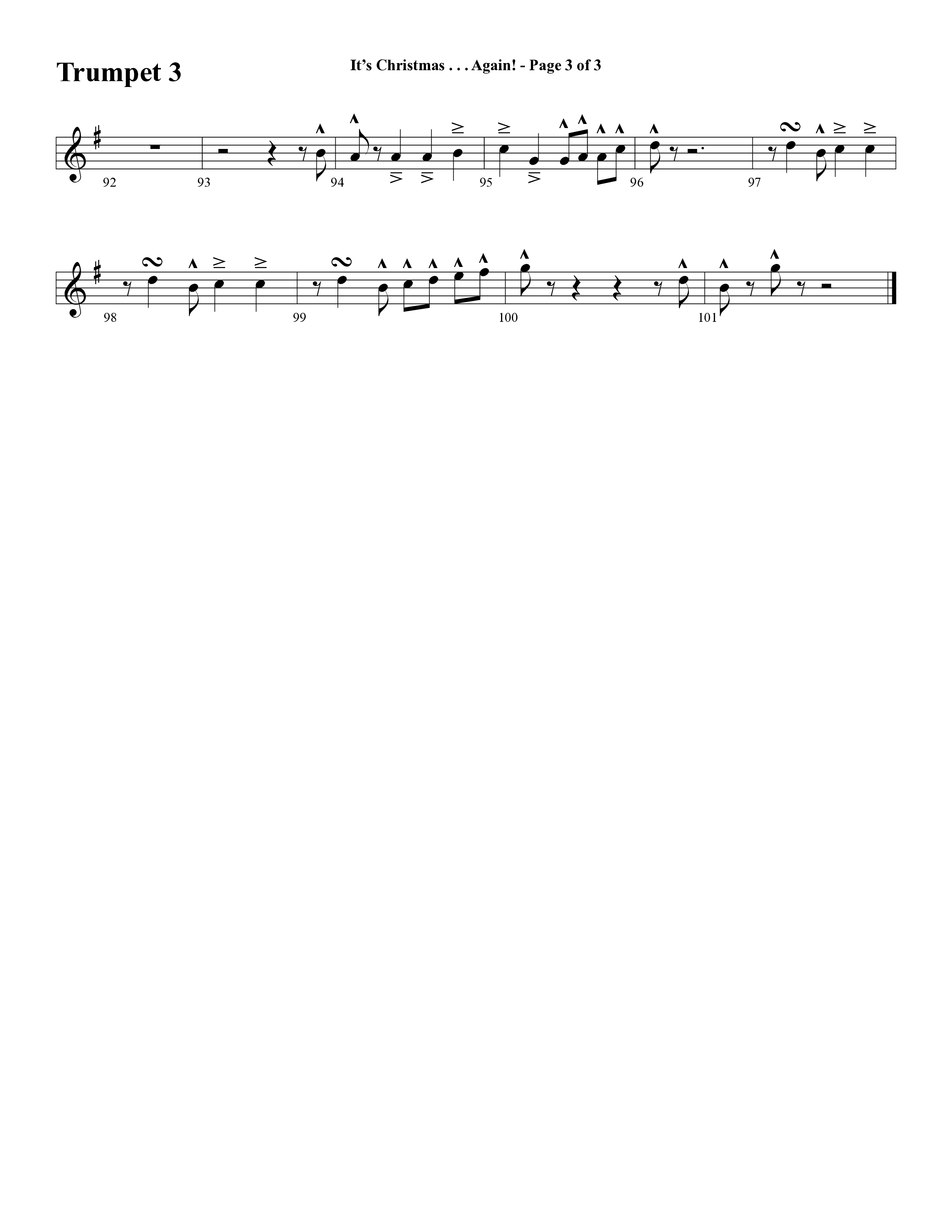 It's Christmas Again (Choral Anthem SATB) Trumpet 3 (Word Music Choral / Arr. David Clydesdale)