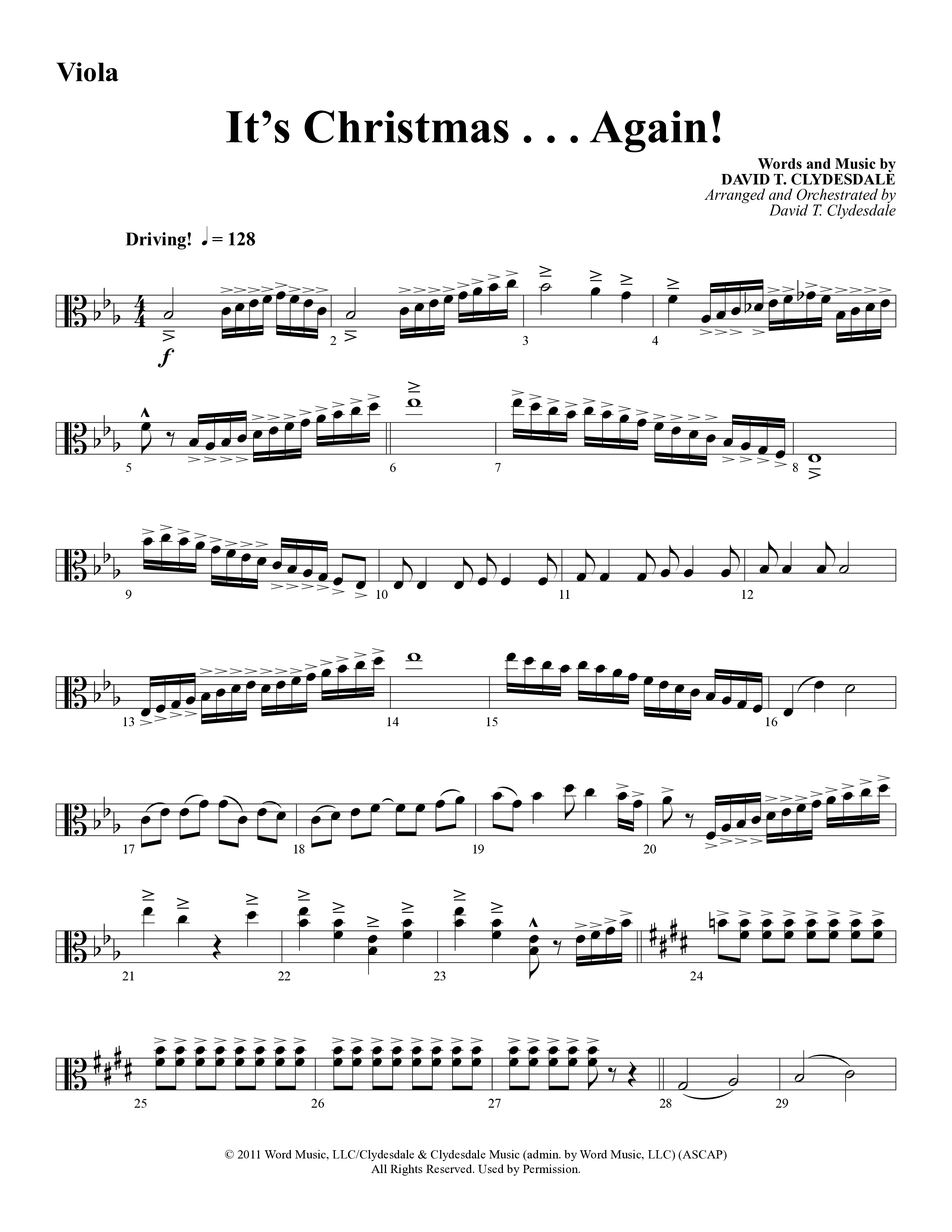 It's Christmas Again (Choral Anthem SATB) Viola (Word Music Choral / Arr. David Clydesdale)