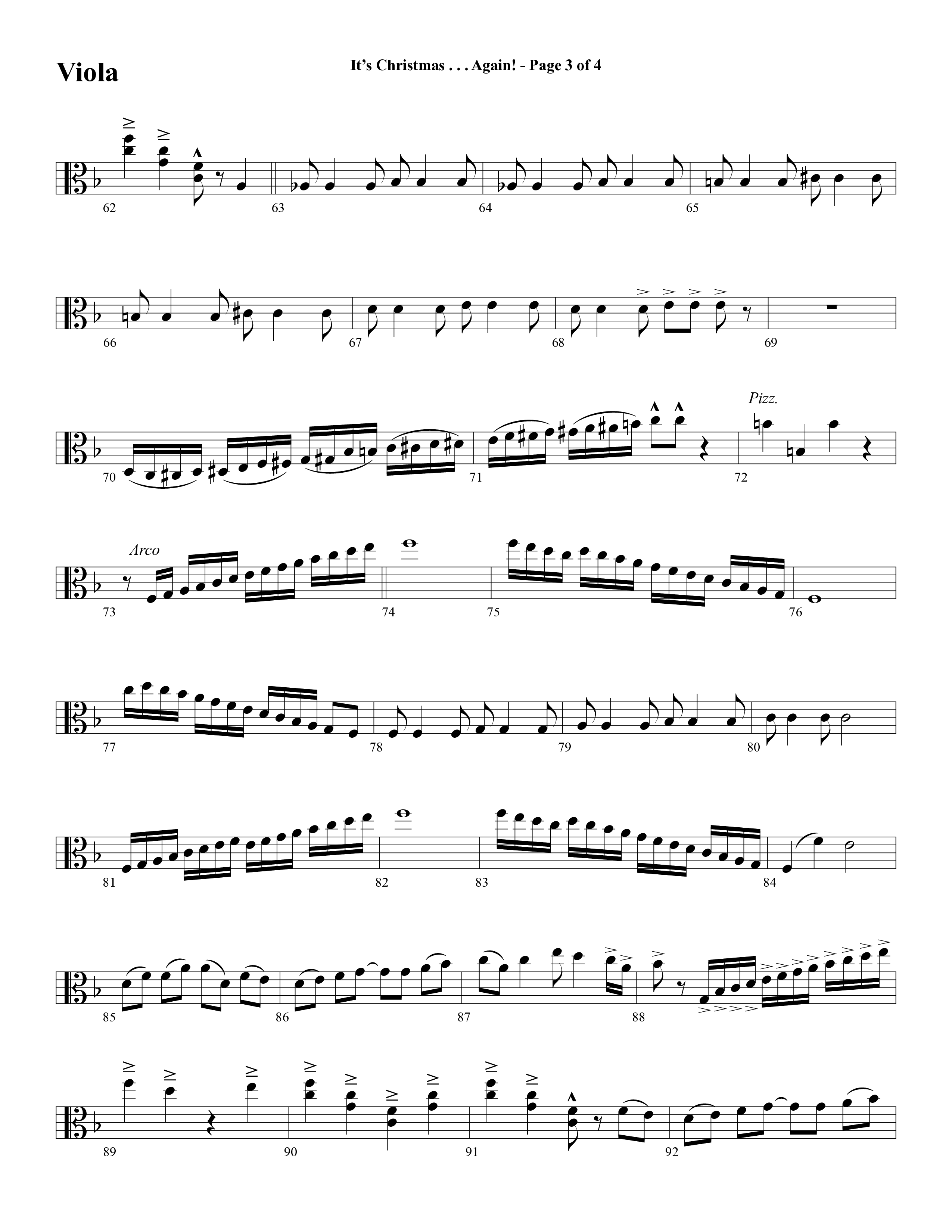 It's Christmas Again (Choral Anthem SATB) Viola (Word Music Choral / Arr. David Clydesdale)