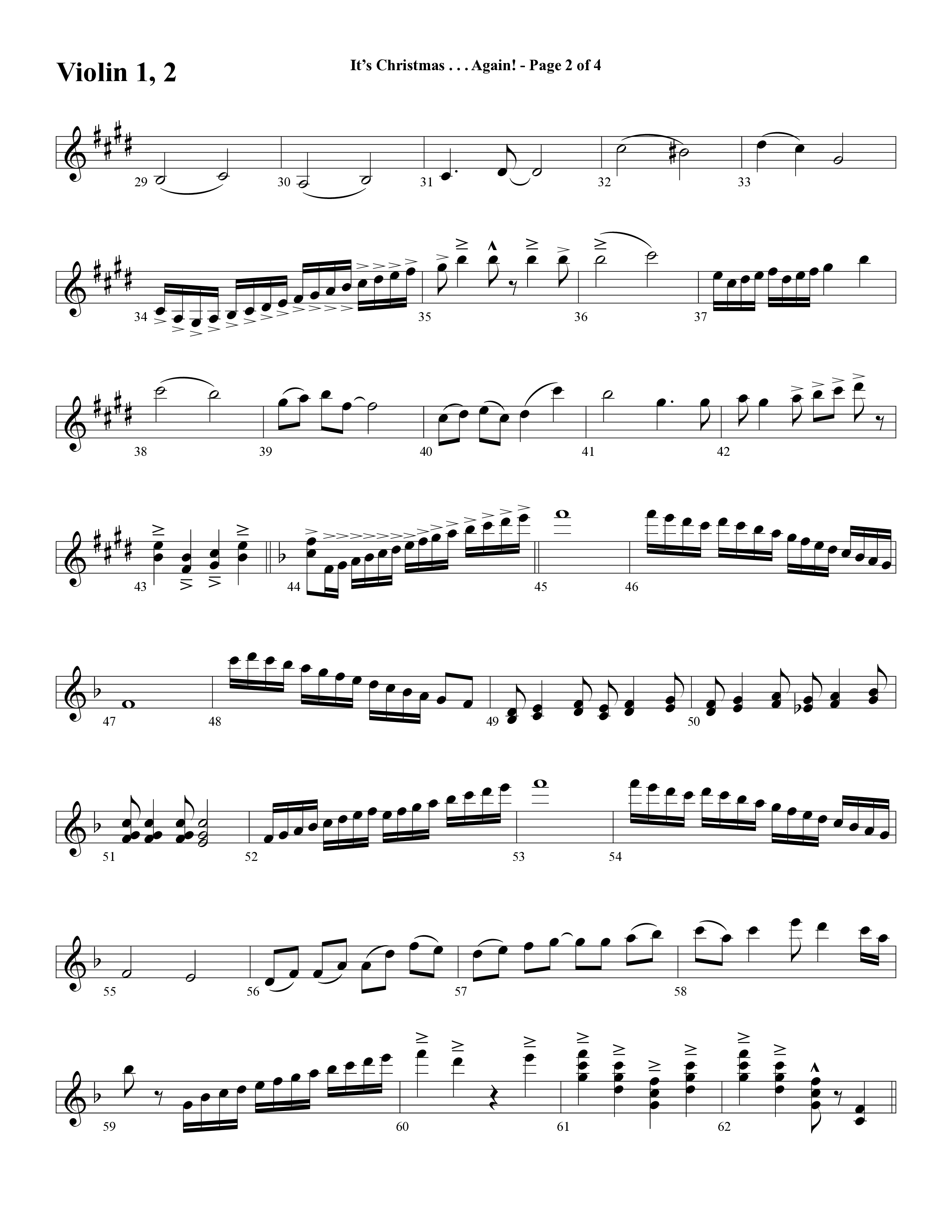 It's Christmas Again (Choral Anthem SATB) Violin 1/2 (Word Music Choral / Arr. David Clydesdale)