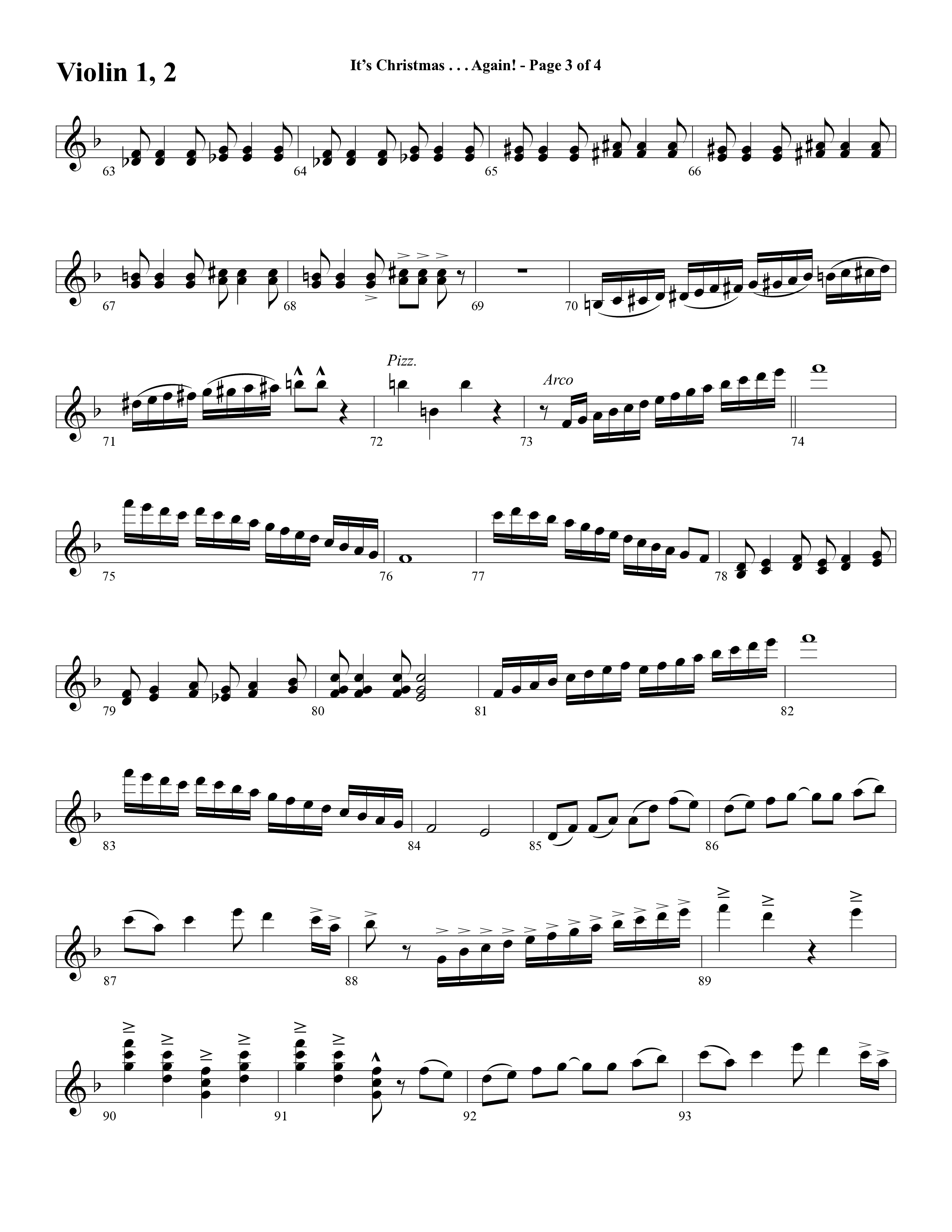 It's Christmas Again (Choral Anthem SATB) Violin 1/2 (Word Music Choral / Arr. David Clydesdale)