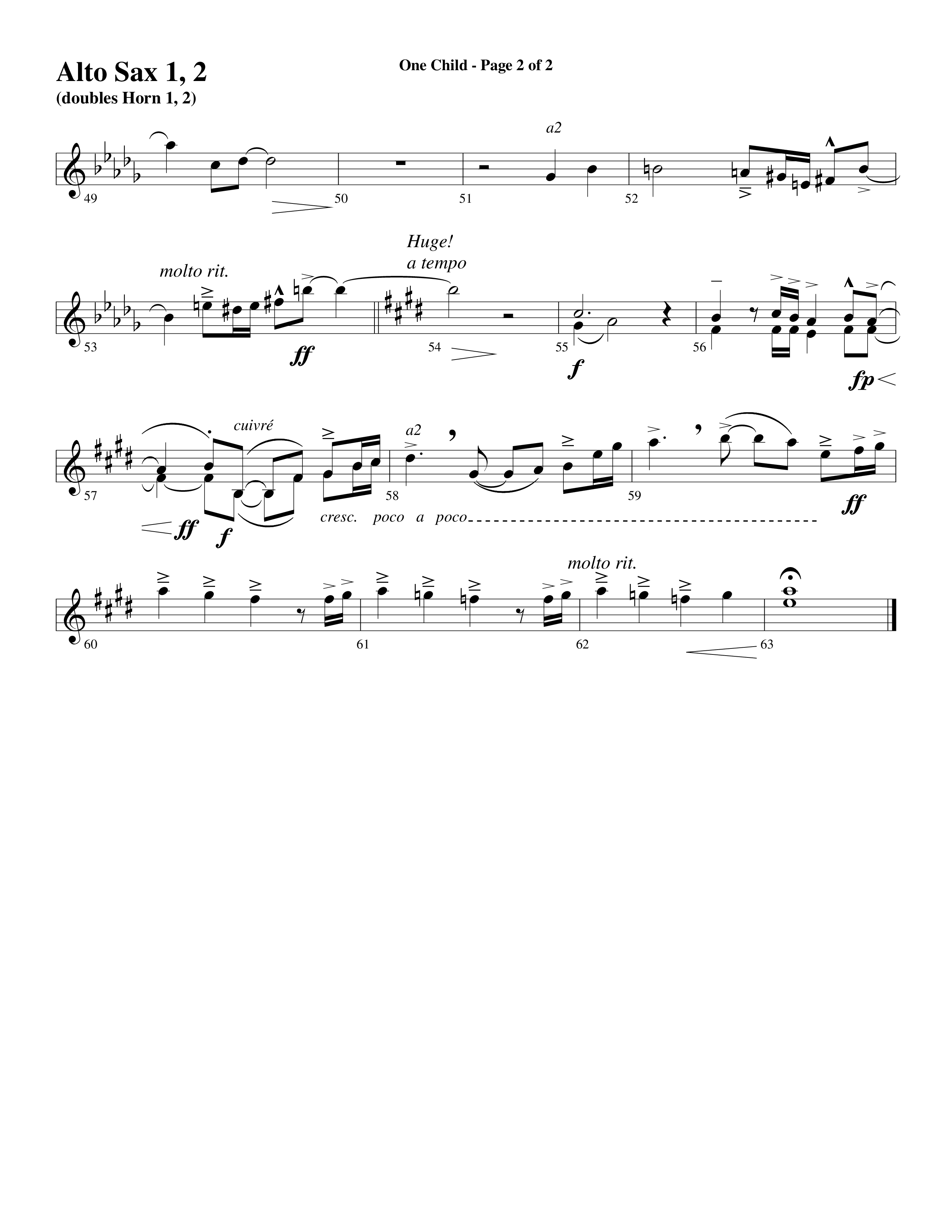 One Child Alto Sax 1/2 (Word Music Choral / Arr. Mark McClure / Orch. Carl Marsh)