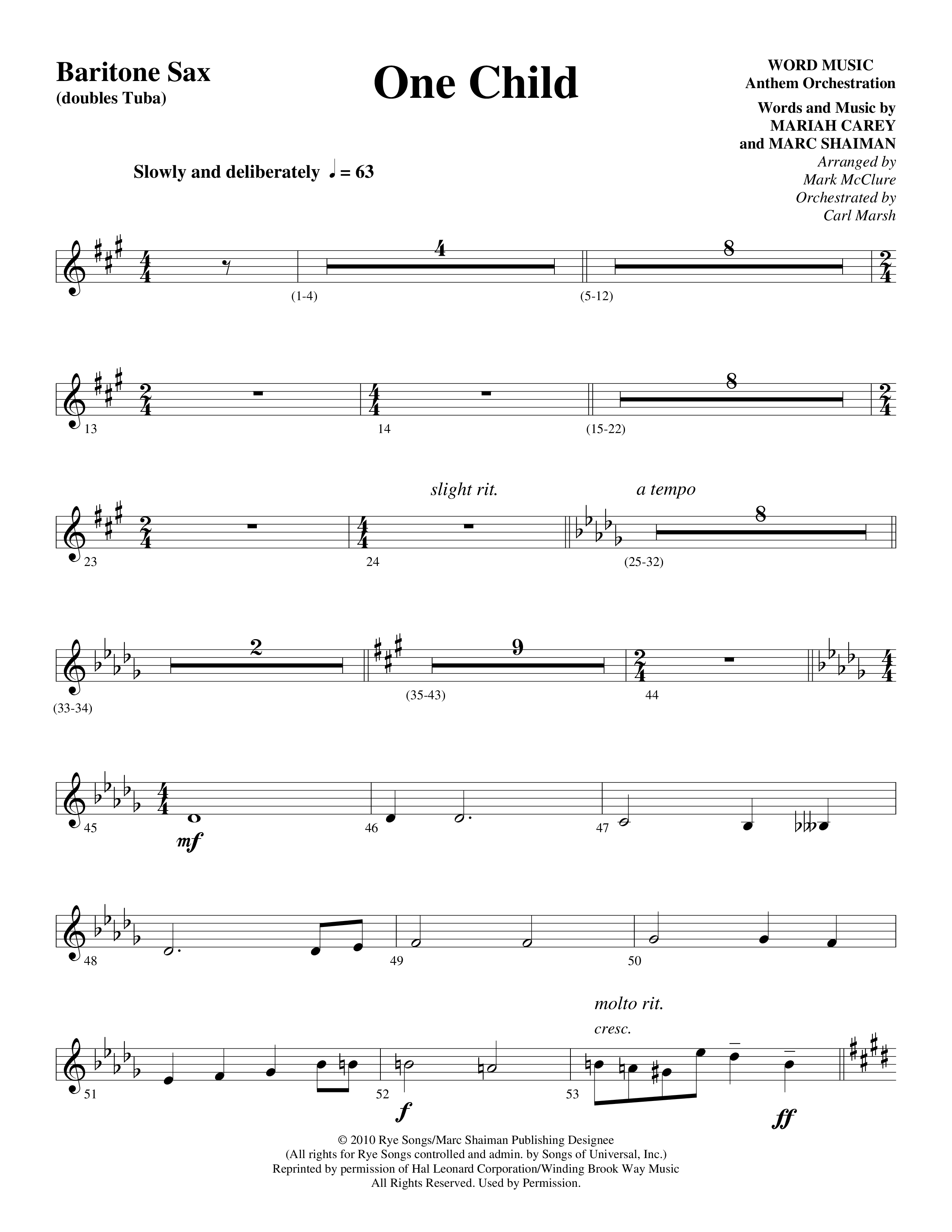 One Child Bari Sax (Word Music Choral / Arr. Mark McClure / Orch. Carl Marsh)