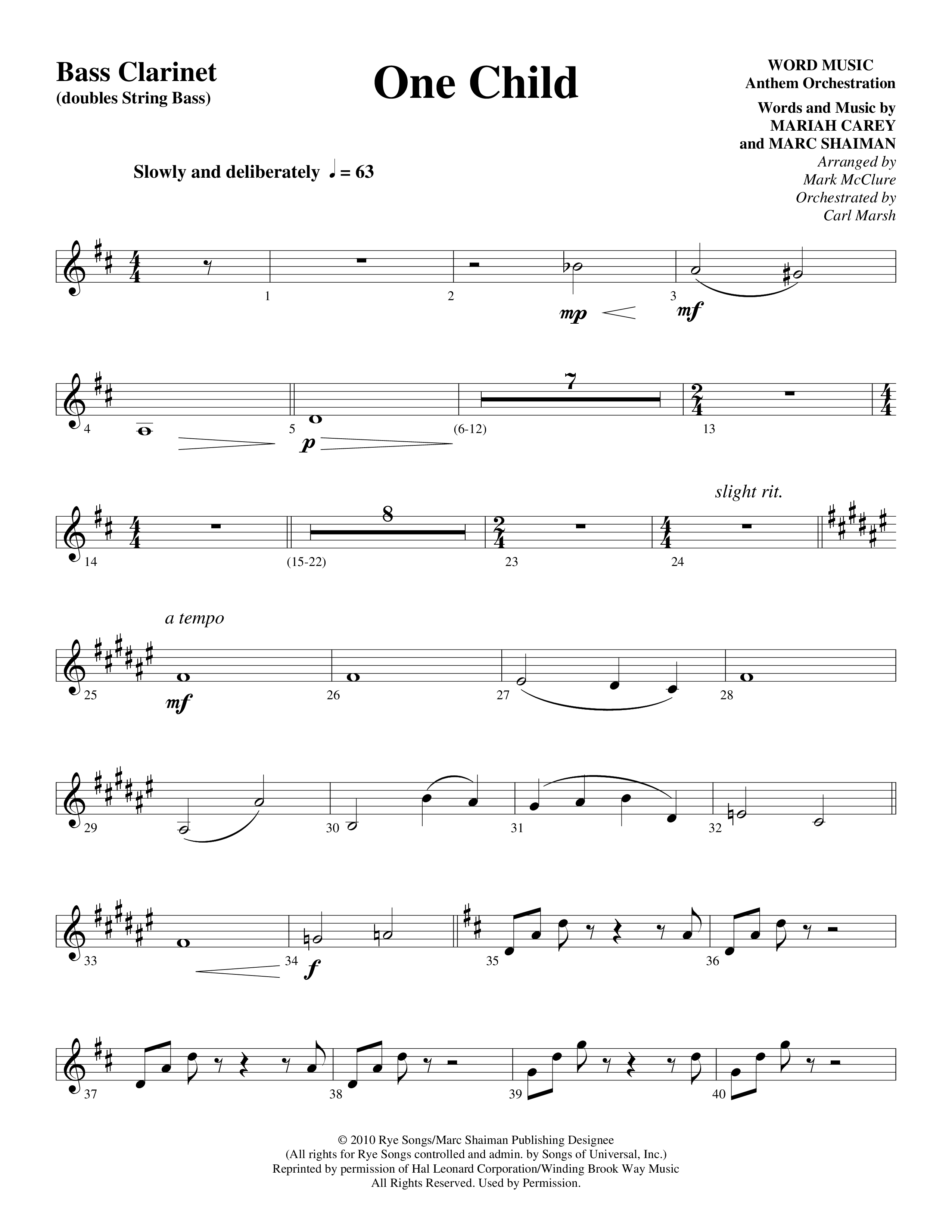 One Child Bass Clarinet (Word Music Choral / Arr. Mark McClure / Orch. Carl Marsh)