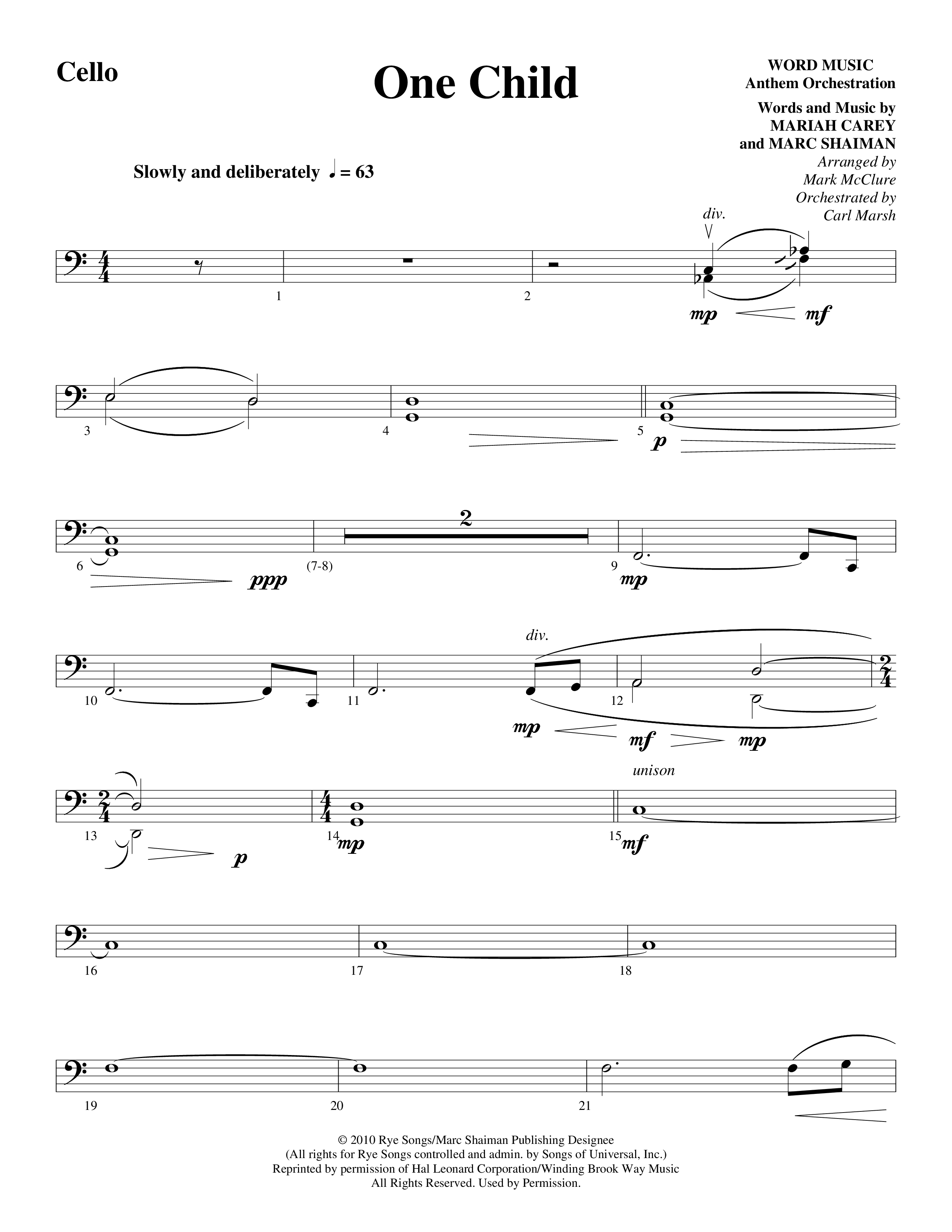 One Child Cello (Word Music Choral / Arr. Mark McClure / Orch. Carl Marsh)