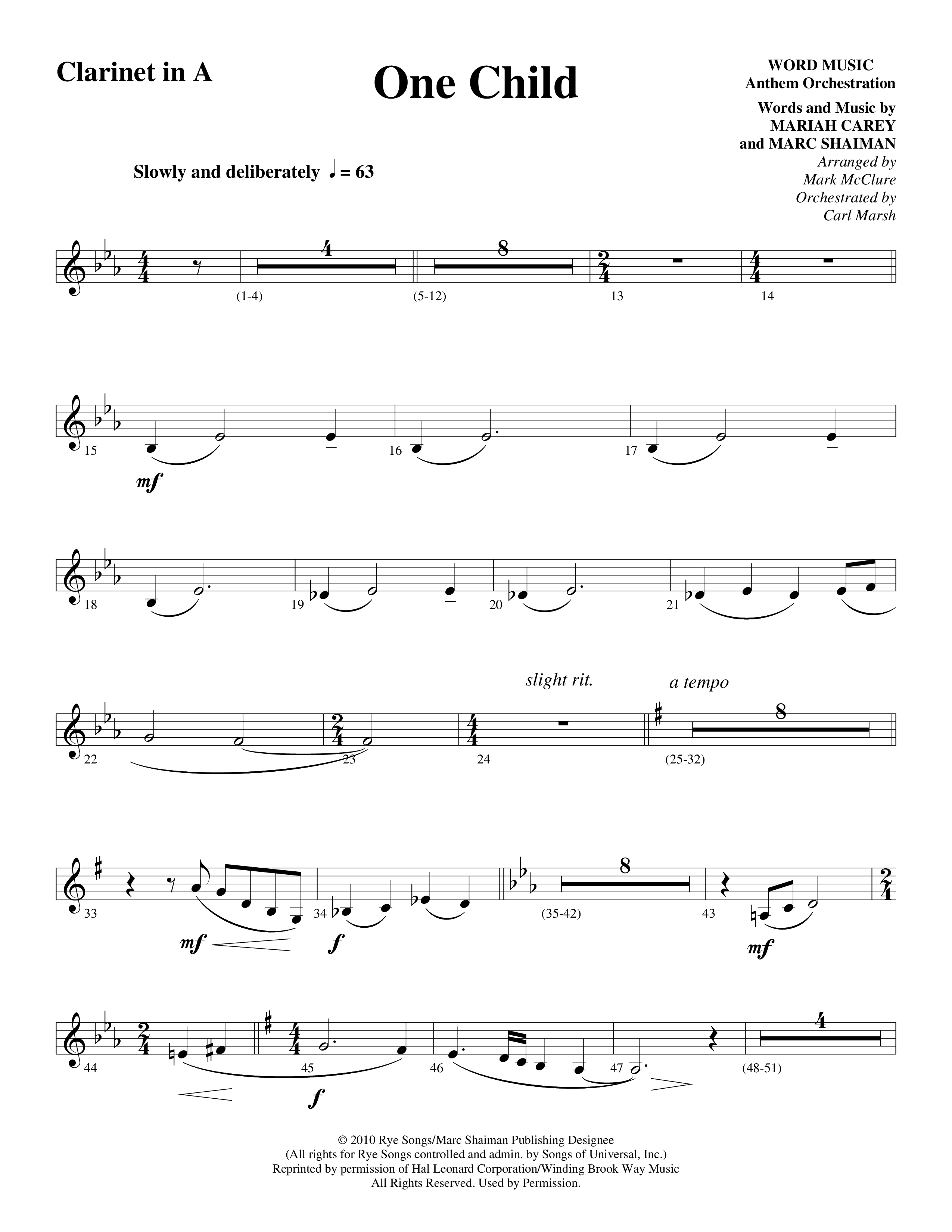One Child Clarinet 1/2 (Word Music Choral / Arr. Mark McClure / Orch. Carl Marsh)