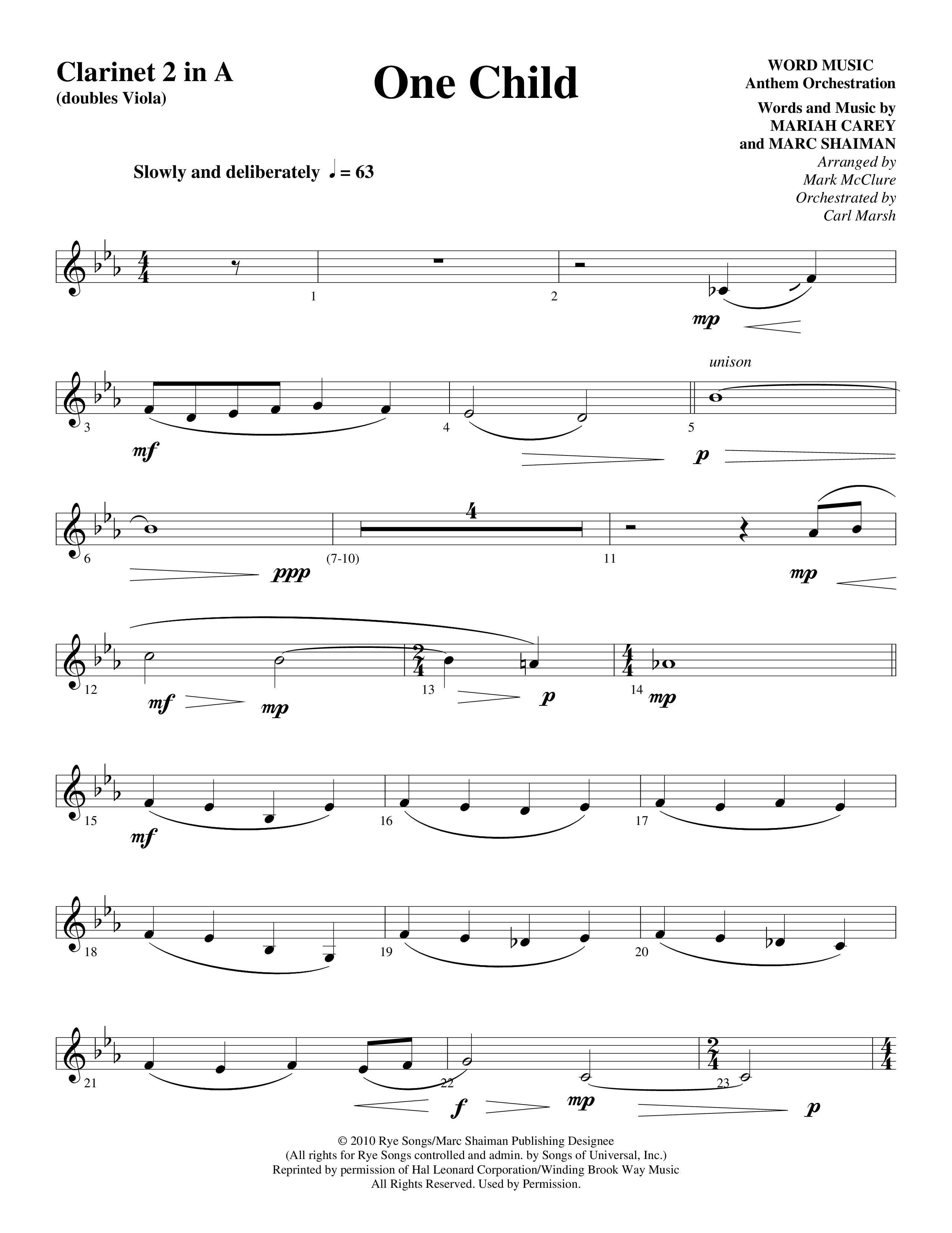 One Child Clarinet 1/2 (Word Music Choral / Arr. Mark McClure / Orch. Carl Marsh)