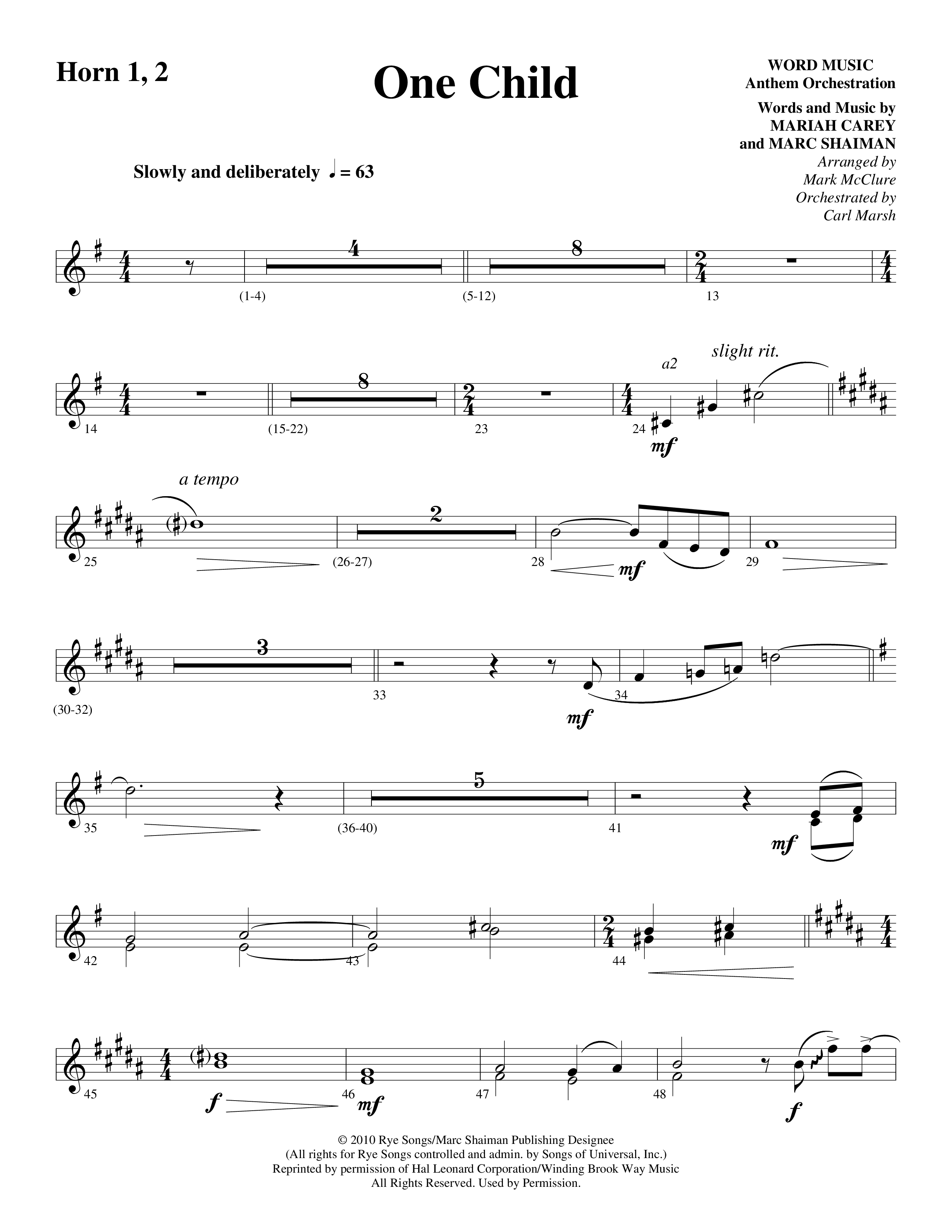 One Child French Horn (Word Music Choral / Arr. Mark McClure / Orch. Carl Marsh)