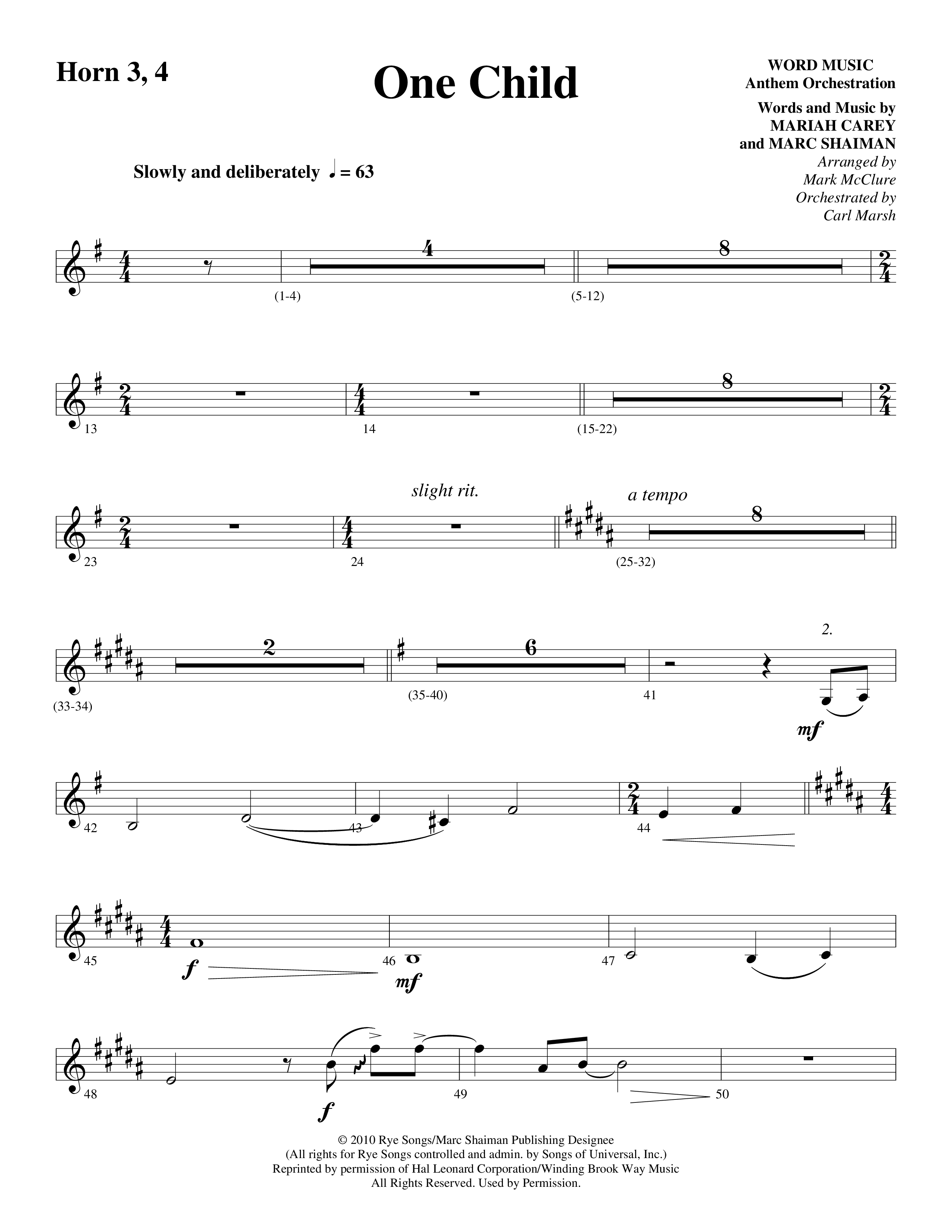 One Child French Horn (Word Music Choral / Arr. Mark McClure / Orch. Carl Marsh)