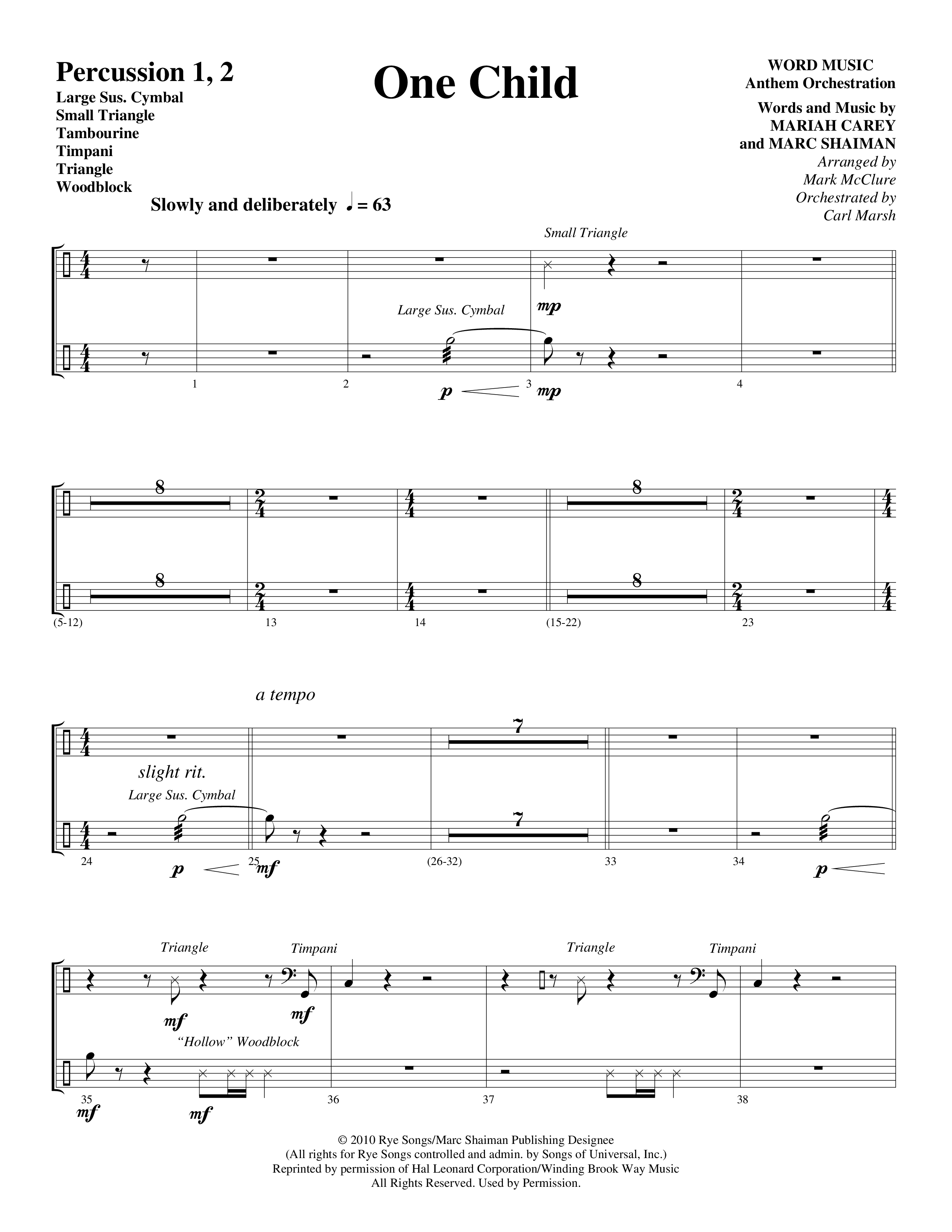 One Child Percussion 1/2 (Word Music Choral / Arr. Mark McClure / Orch. Carl Marsh)
