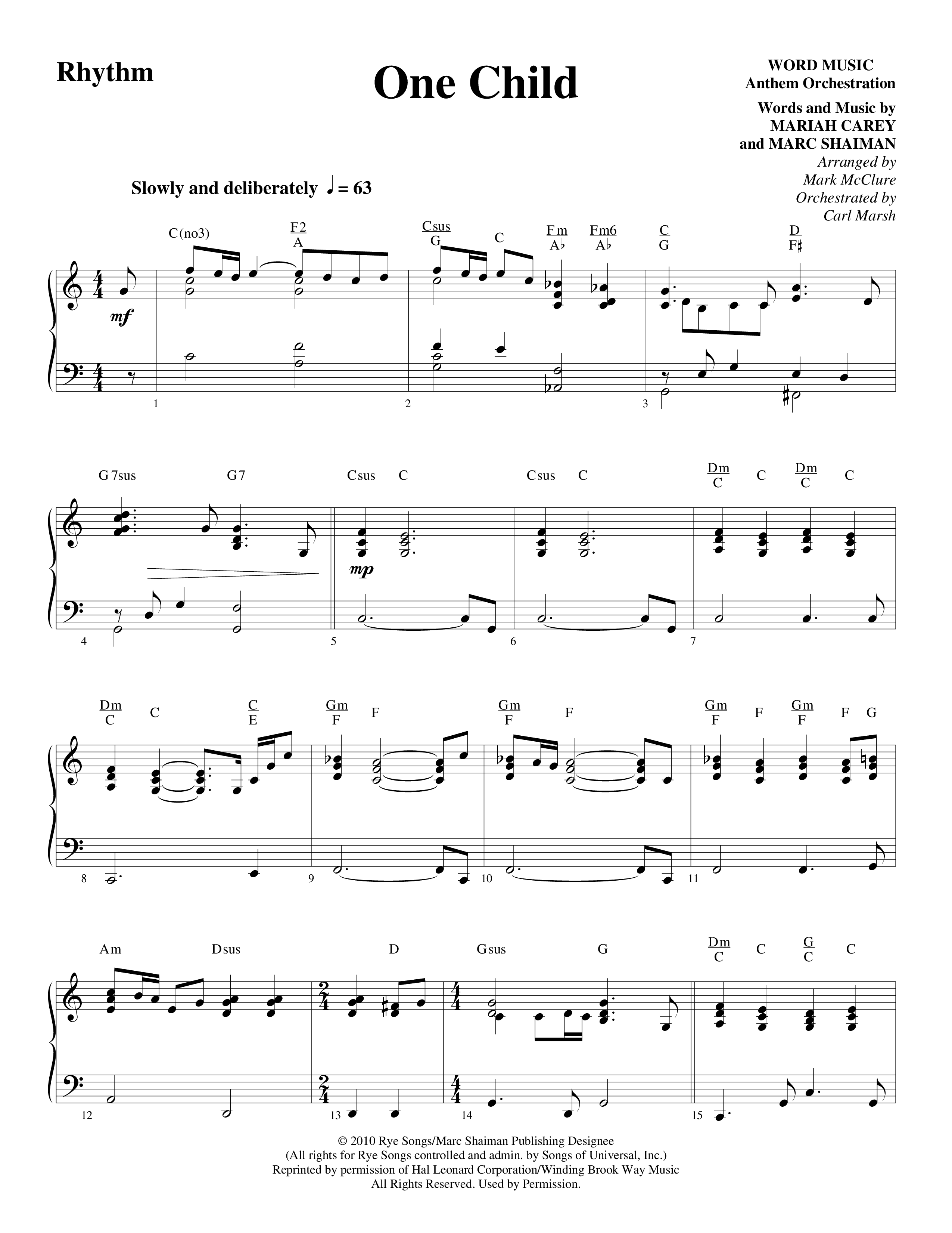 One Child Rhythm Chart (Word Music Choral / Arr. Mark McClure / Orch. Carl Marsh)