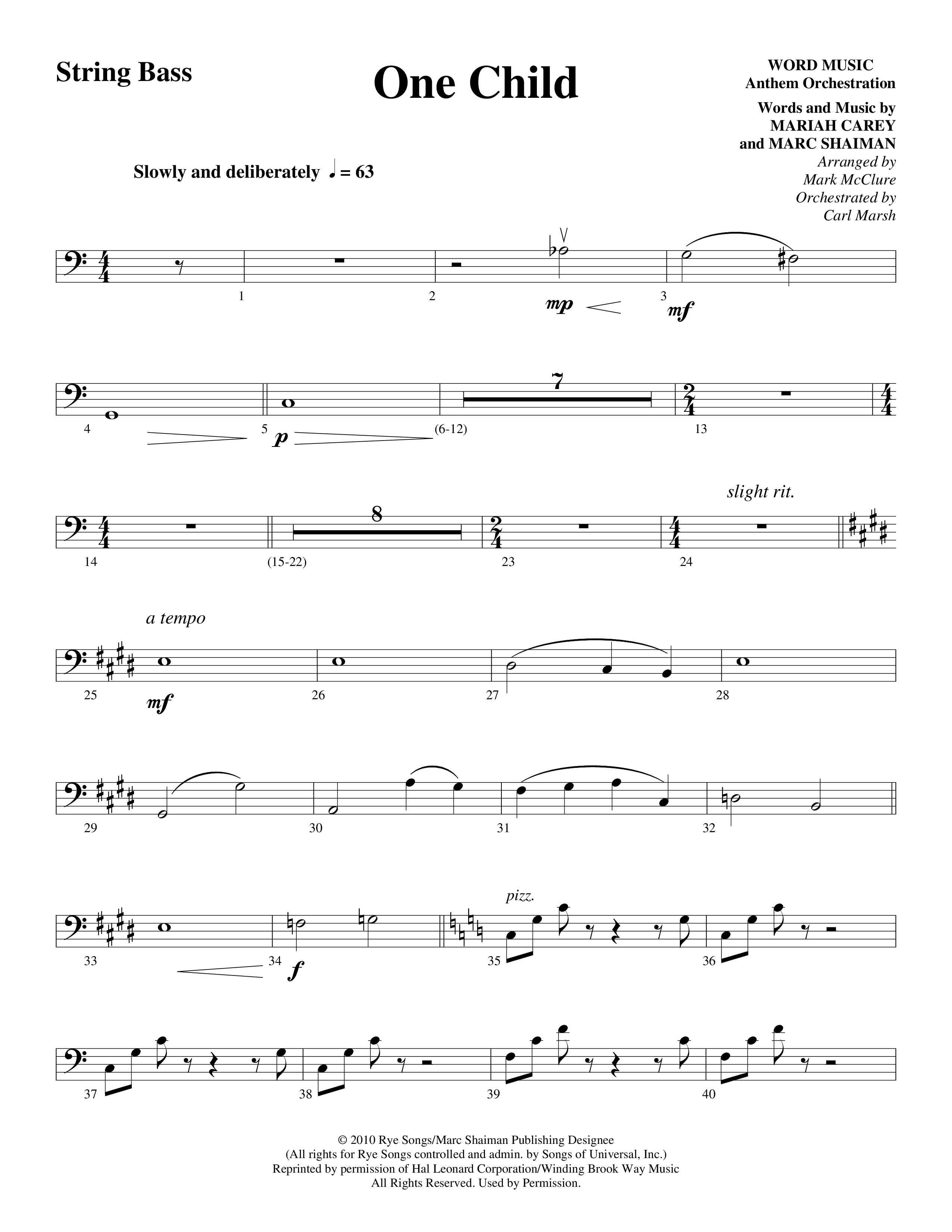 One Child String Bass (Word Music Choral / Arr. Mark McClure / Orch. Carl Marsh)