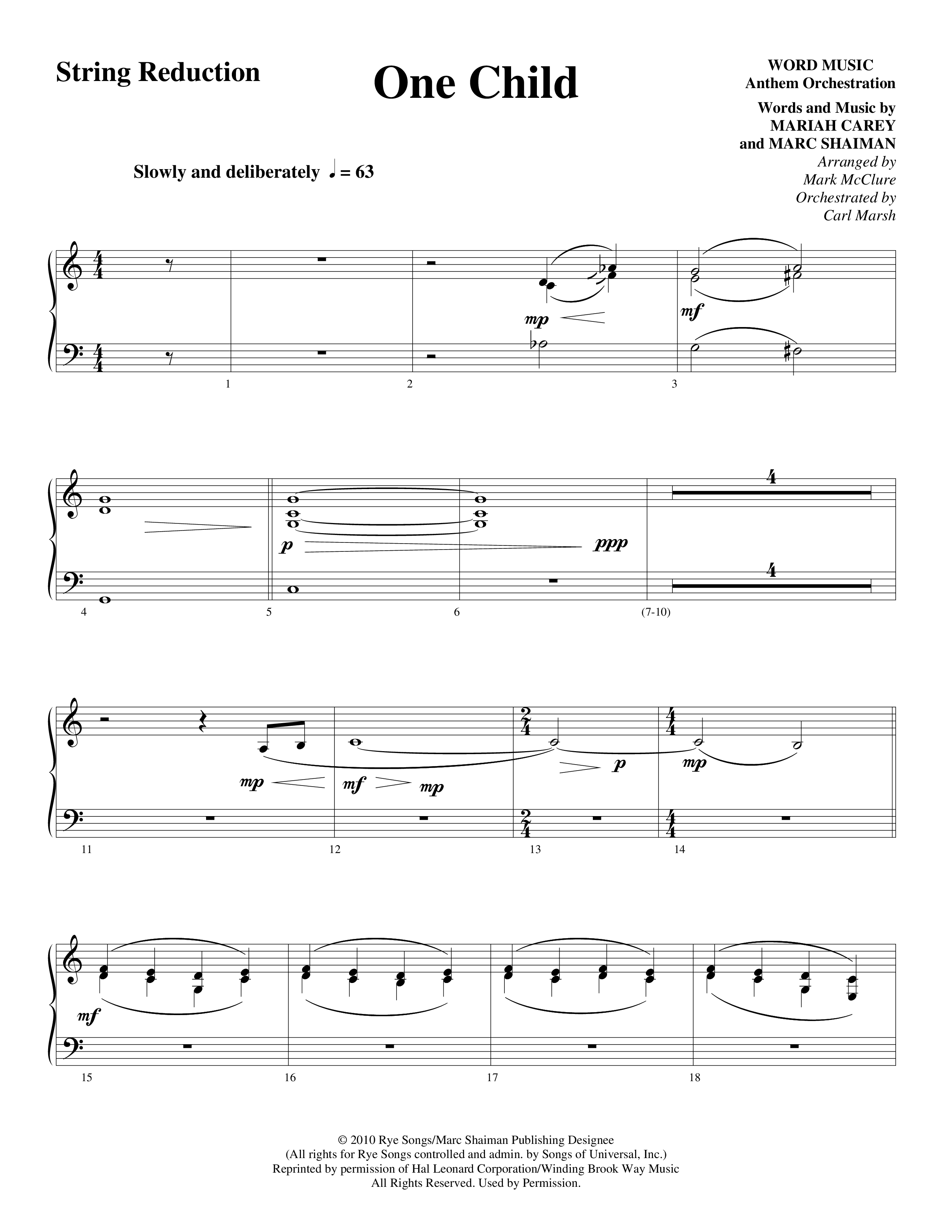 One Child (Choral Anthem SATB) String Reduction (Word Music Choral / Arr. Mark McClure / Orch. Carl Marsh)