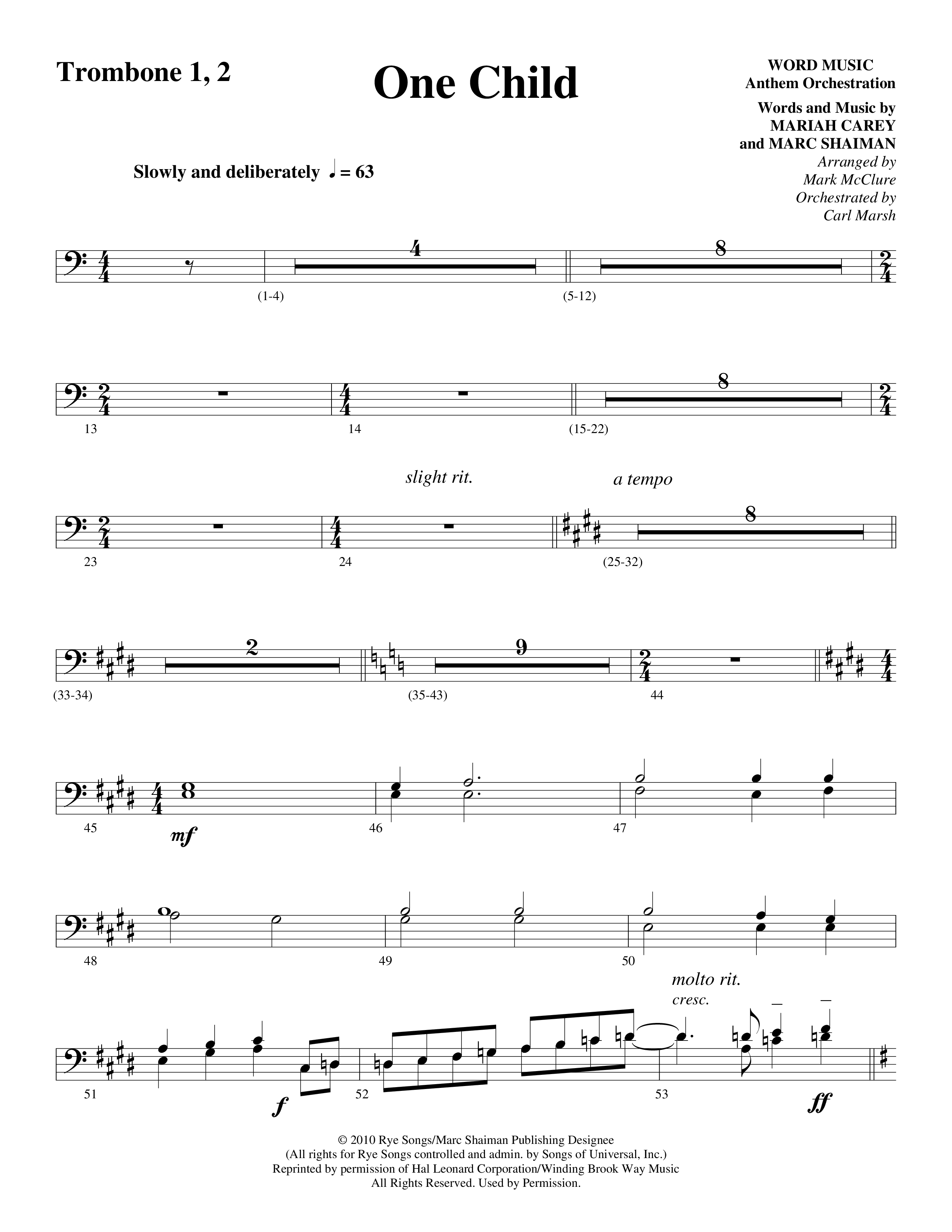 One Child Trombone 1/2 (Word Music Choral / Arr. Mark McClure / Orch. Carl Marsh)