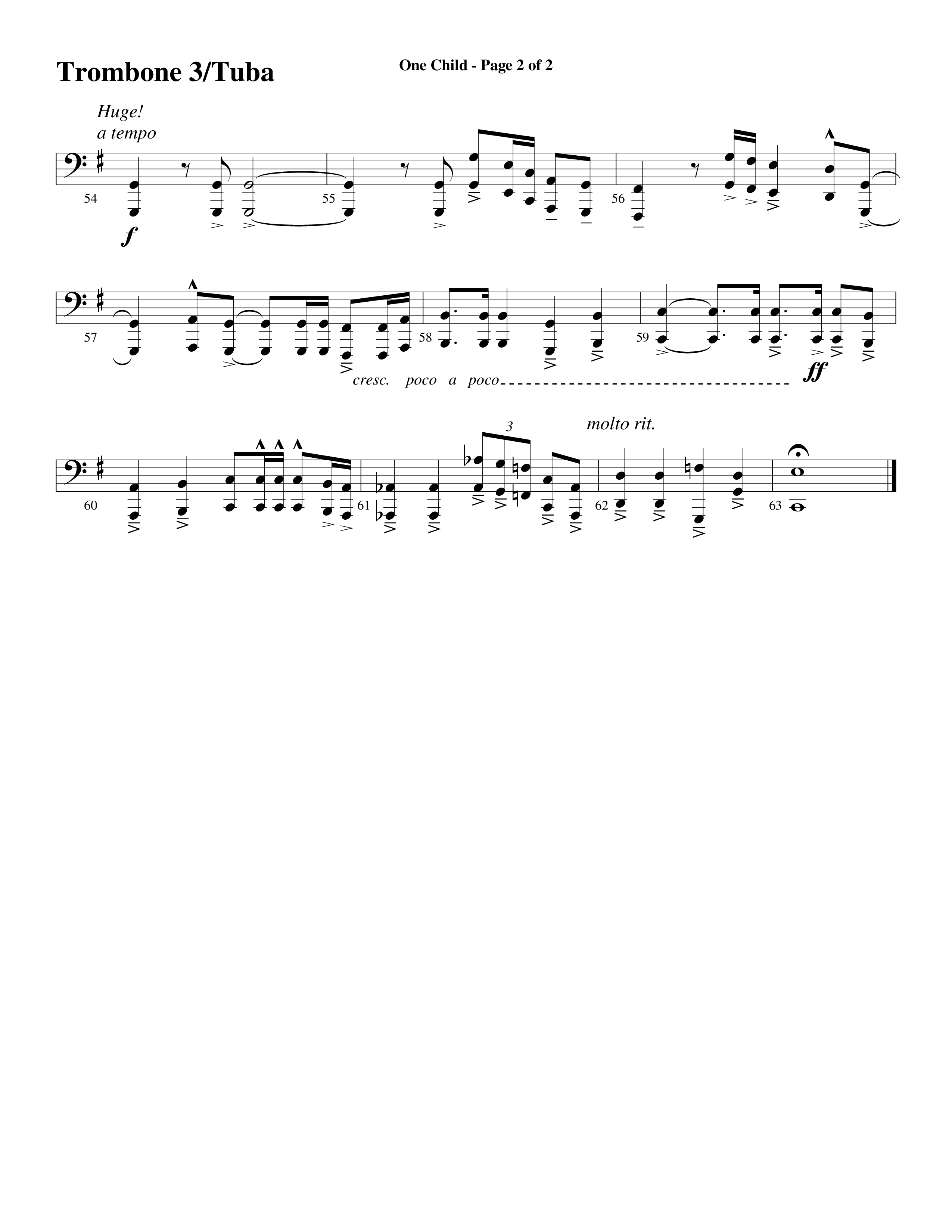One Child (Choral Anthem SATB) Trombone 3/Tuba (Word Music Choral / Arr. Mark McClure / Orch. Carl Marsh)