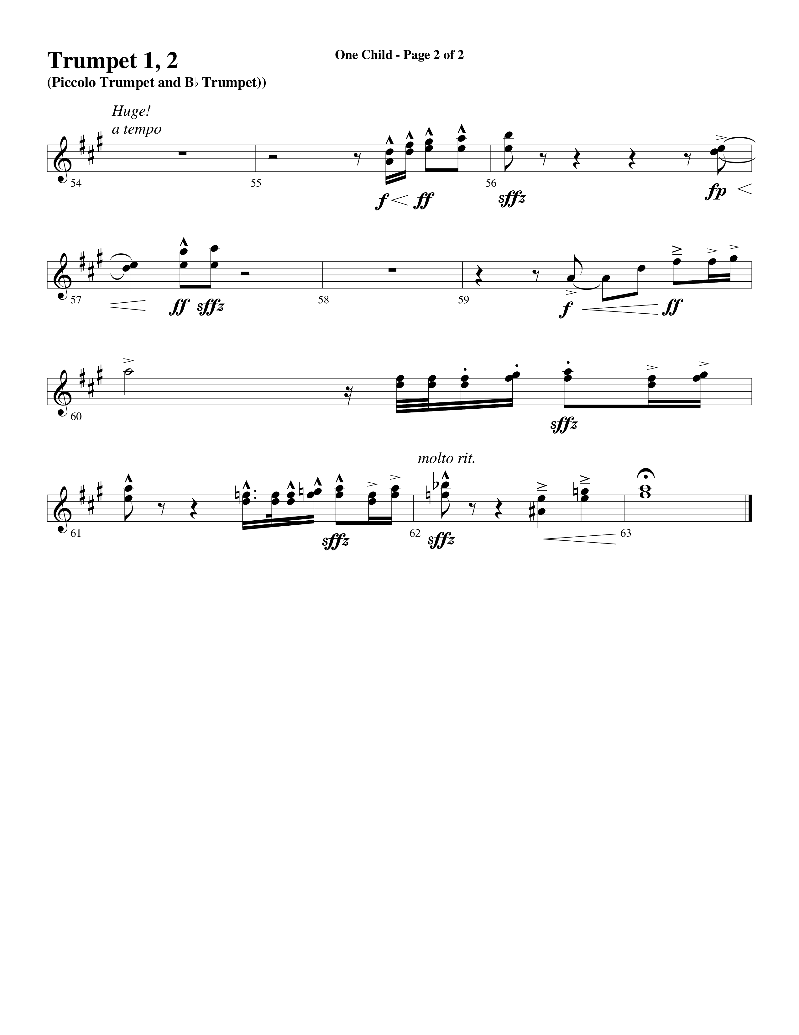 One Child Trumpet 1,2 (Word Music Choral / Arr. Mark McClure / Orch. Carl Marsh)