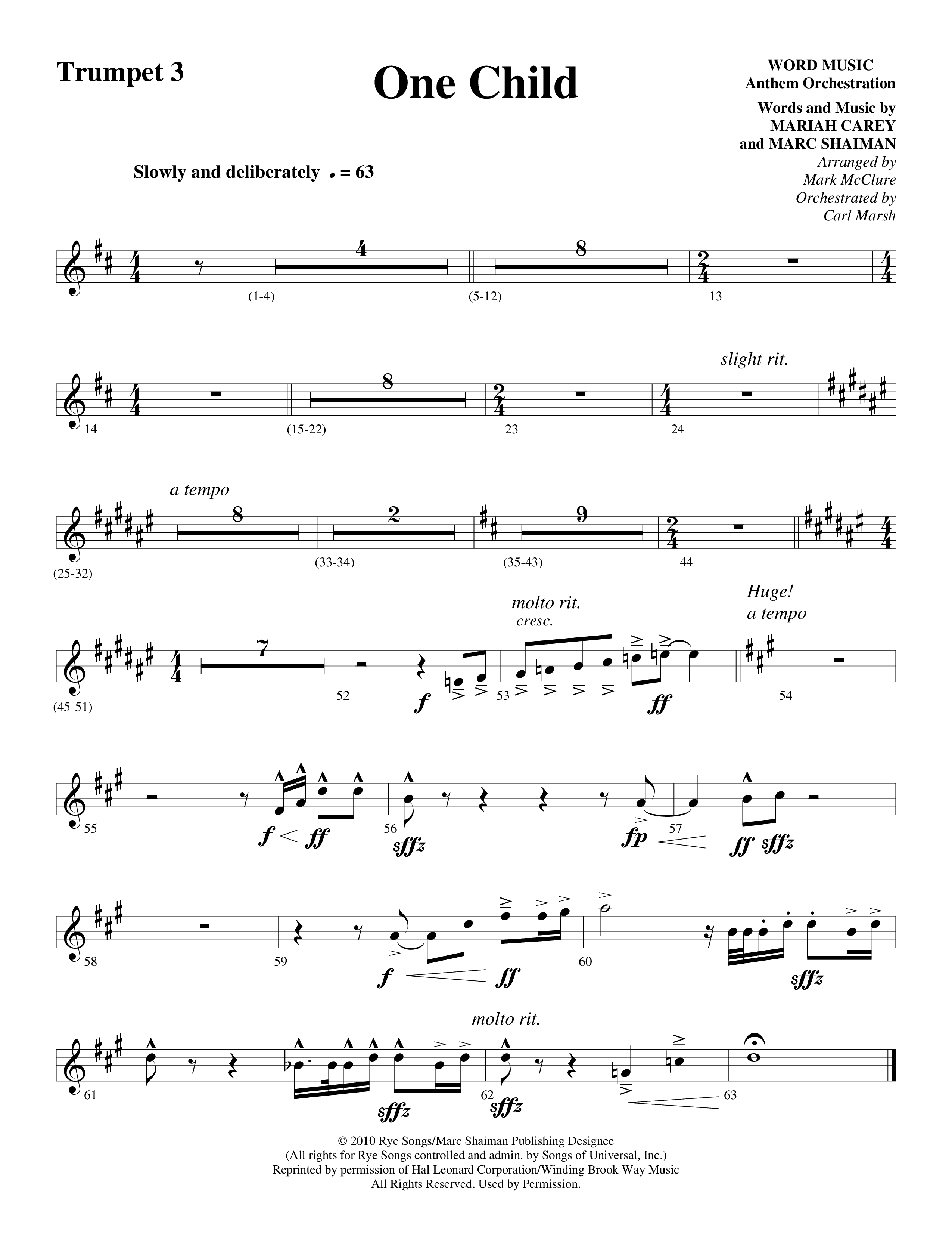 One Child Trumpet 3 (Word Music Choral / Arr. Mark McClure / Orch. Carl Marsh)