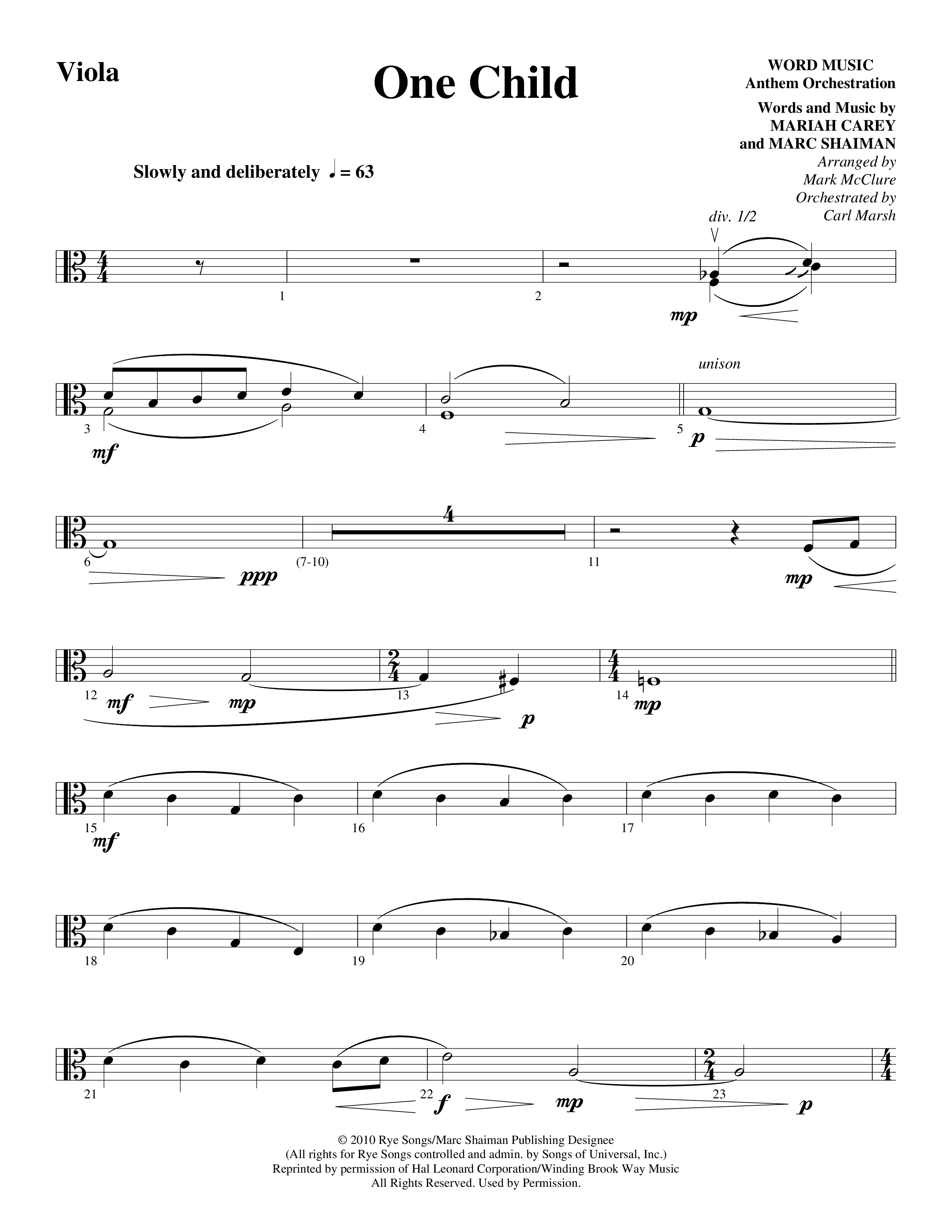 One Child Viola (Word Music Choral / Arr. Mark McClure / Orch. Carl Marsh)