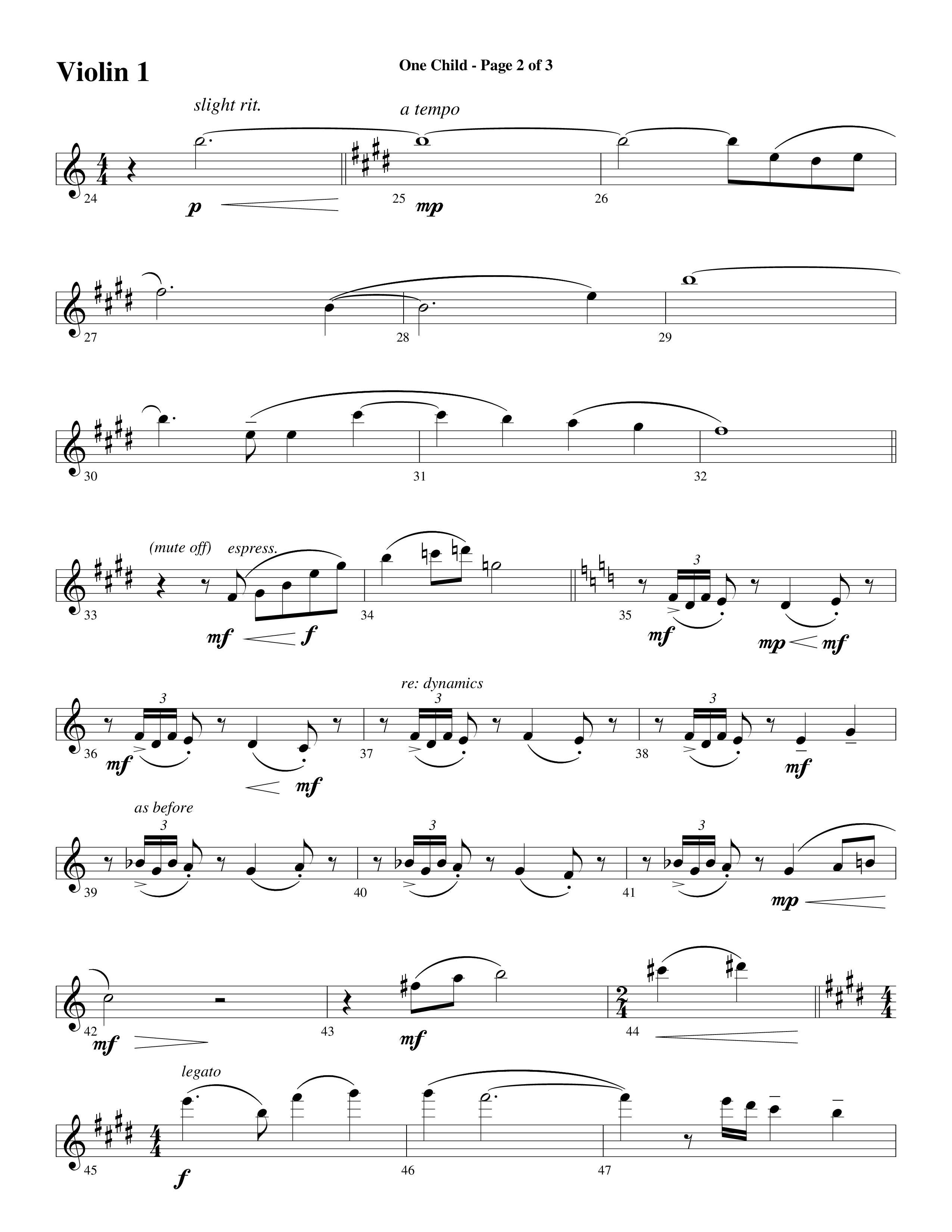 One Child Violin 1 (Word Music Choral / Arr. Mark McClure / Orch. Carl Marsh)