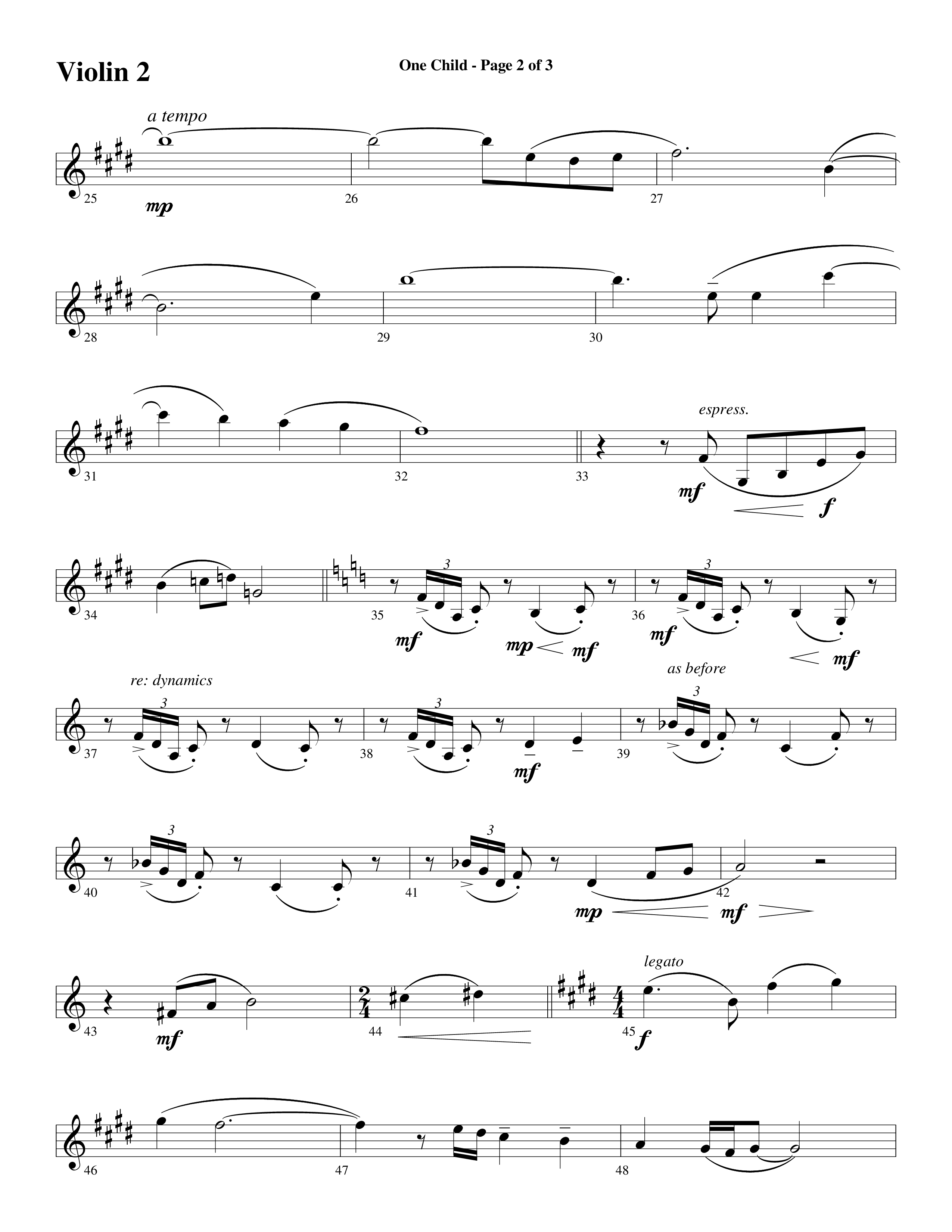 One Child Violin 2 (Word Music Choral / Arr. Mark McClure / Orch. Carl Marsh)