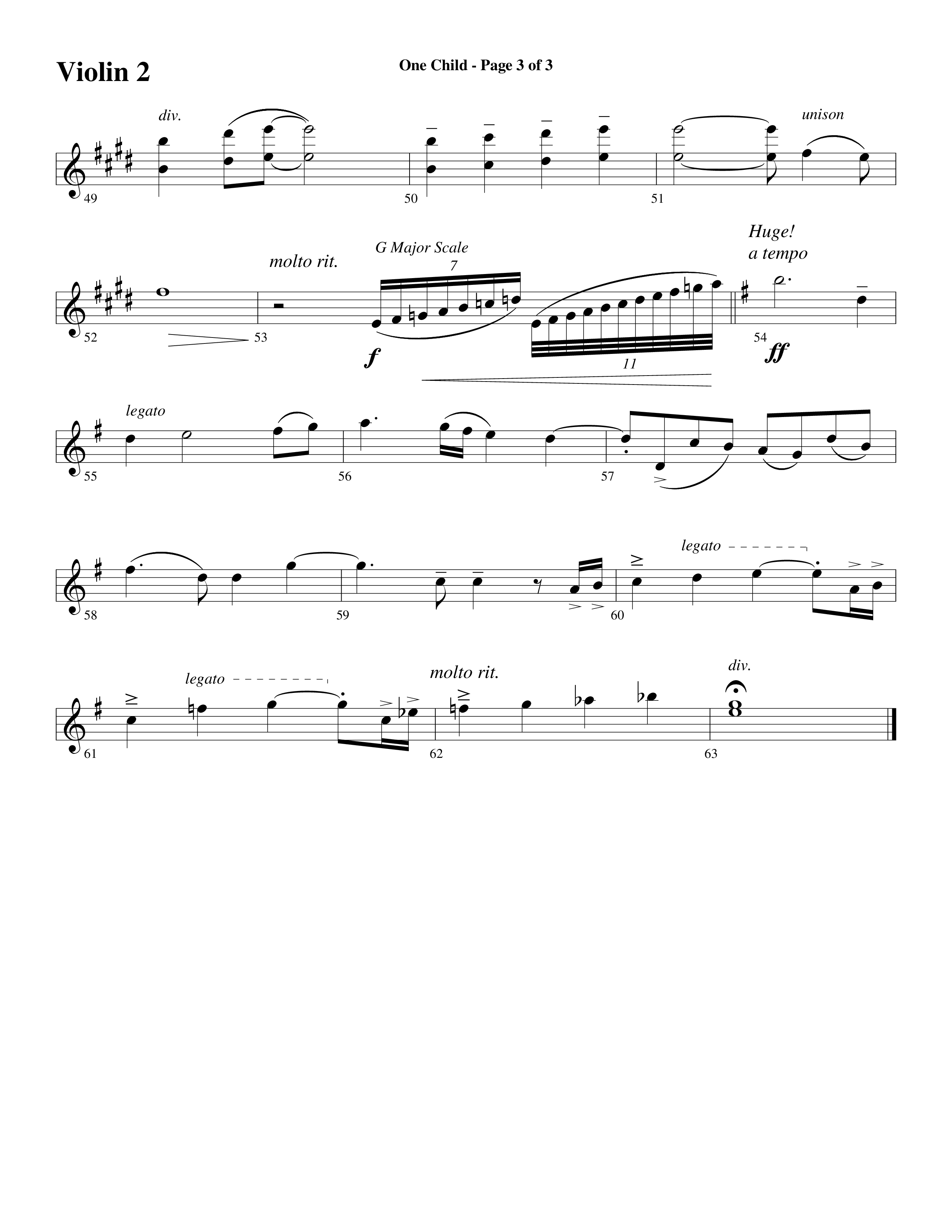 One Child Violin 2 (Word Music Choral / Arr. Mark McClure / Orch. Carl Marsh)