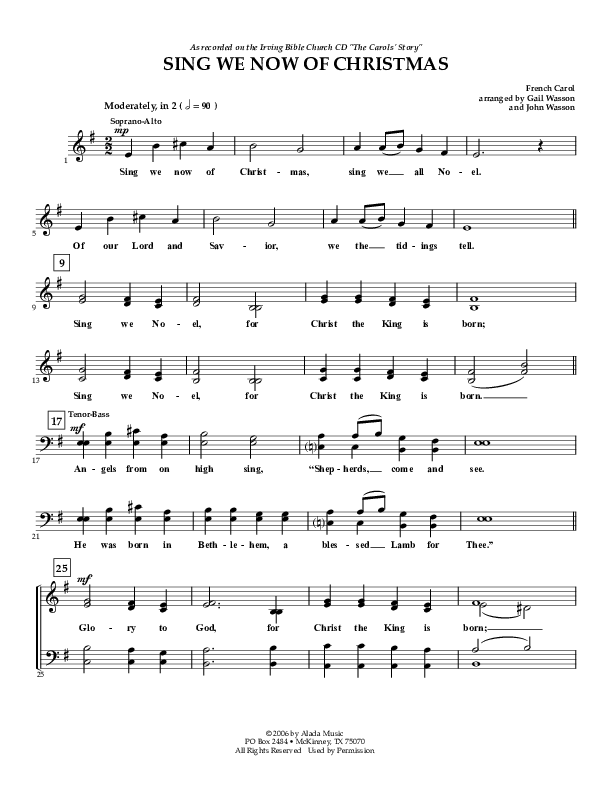 Sing We Now Of Christmas Choir Sheet (SATB) (Irving Bible Church Vox Humana Choir / John Wasson / Gail Wasson)