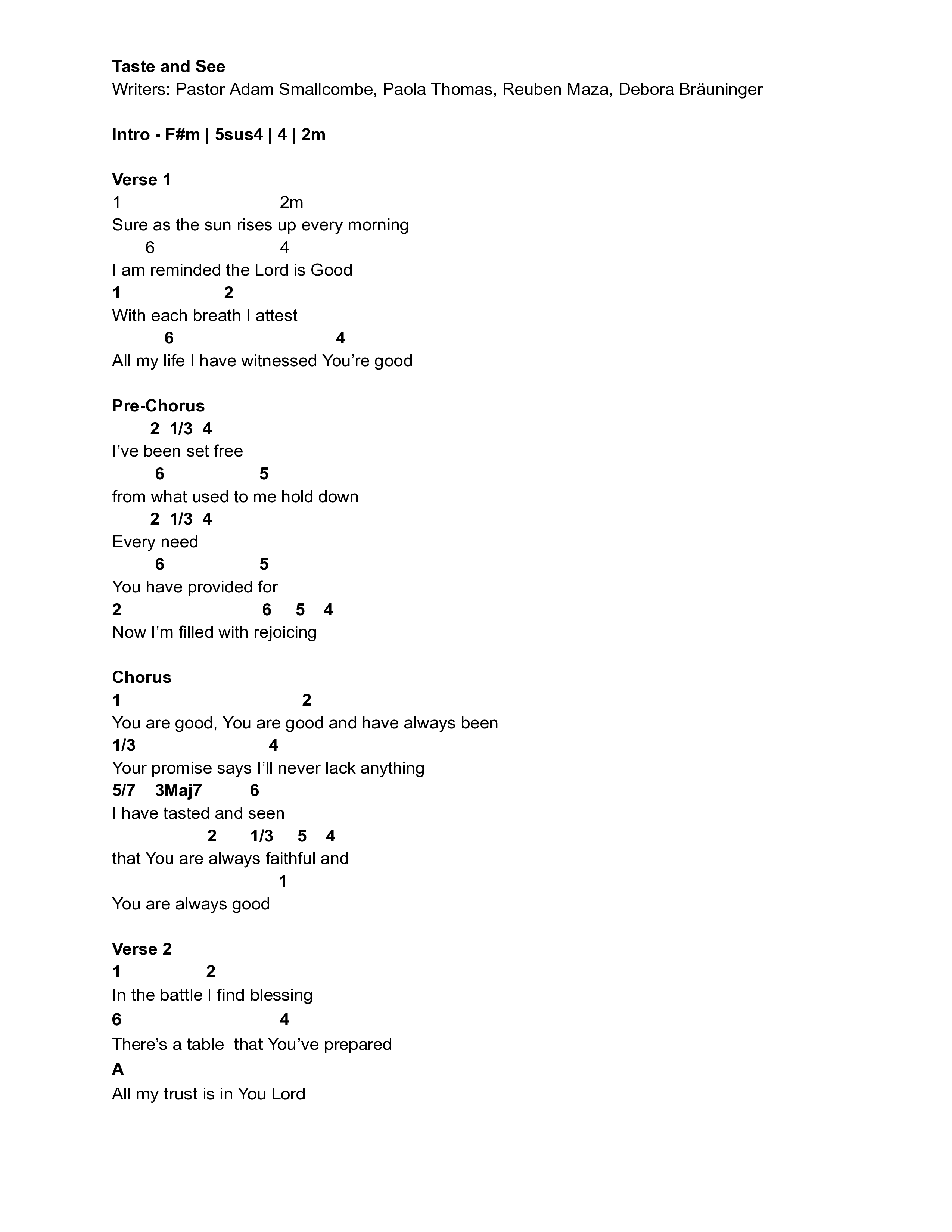 Taste And See (Live) Chord Chart (Vive Worship)