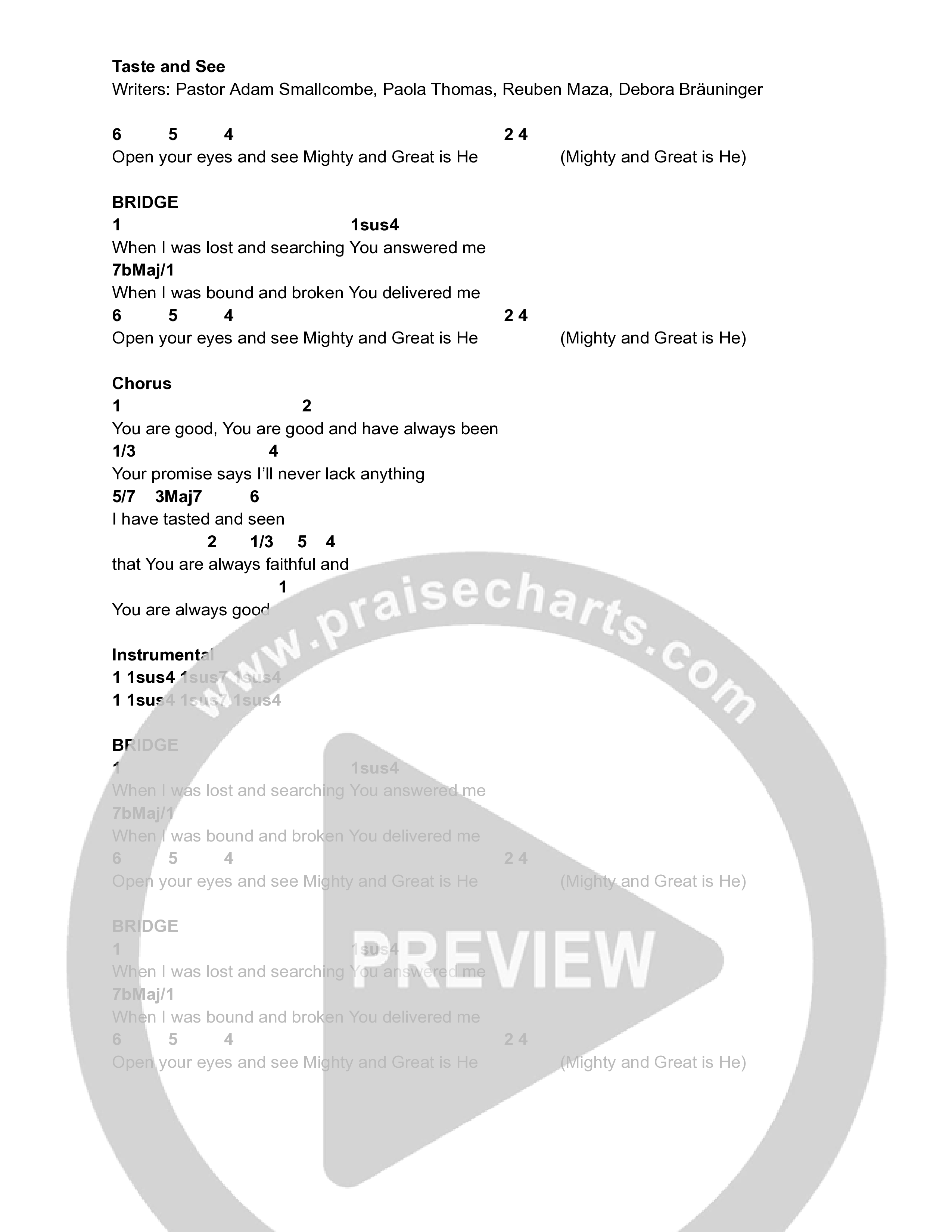 Taste And See (Live) Chord Chart (Vive Worship)