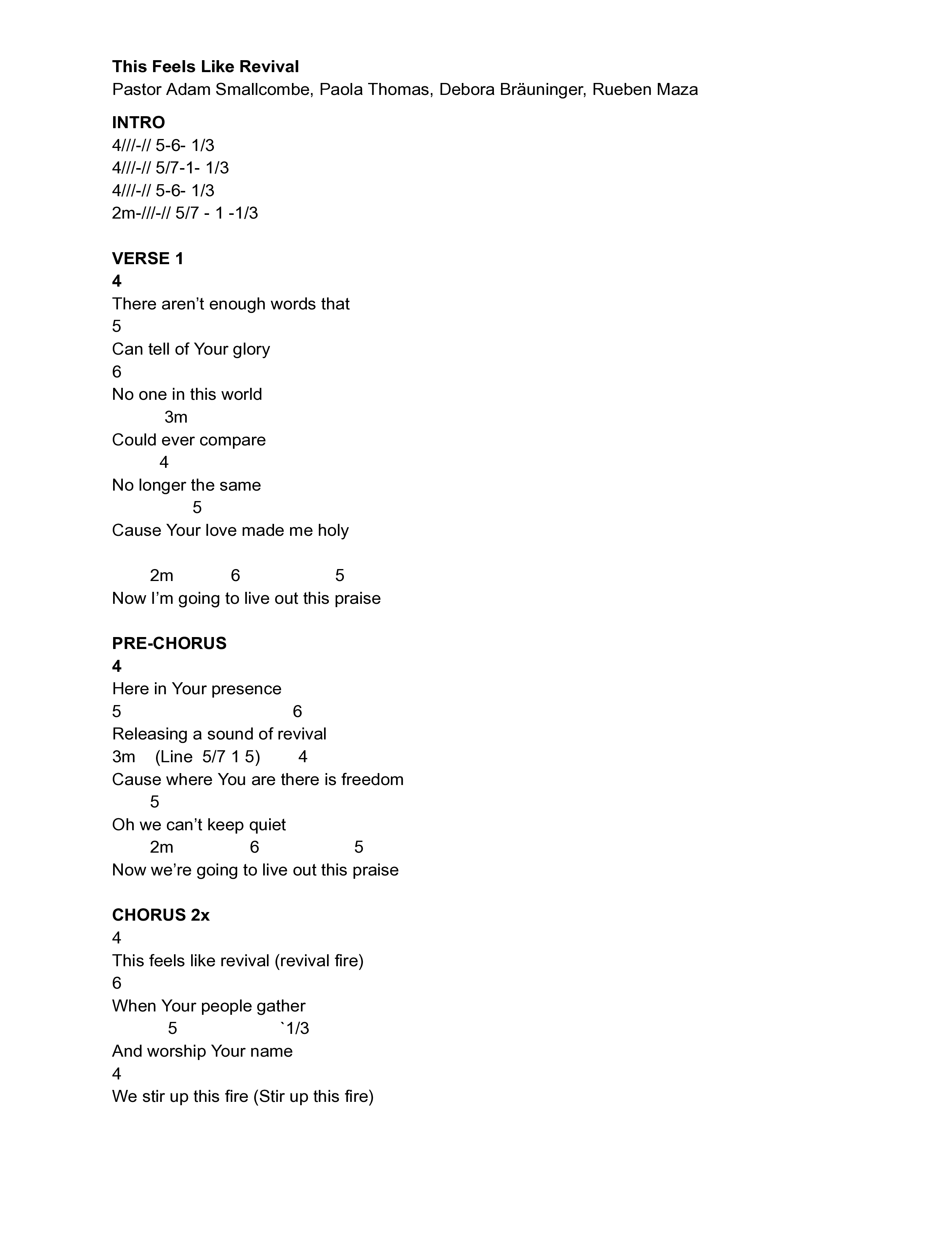 This Feels Like Revival (Live) Chord Chart (Vive Worship)