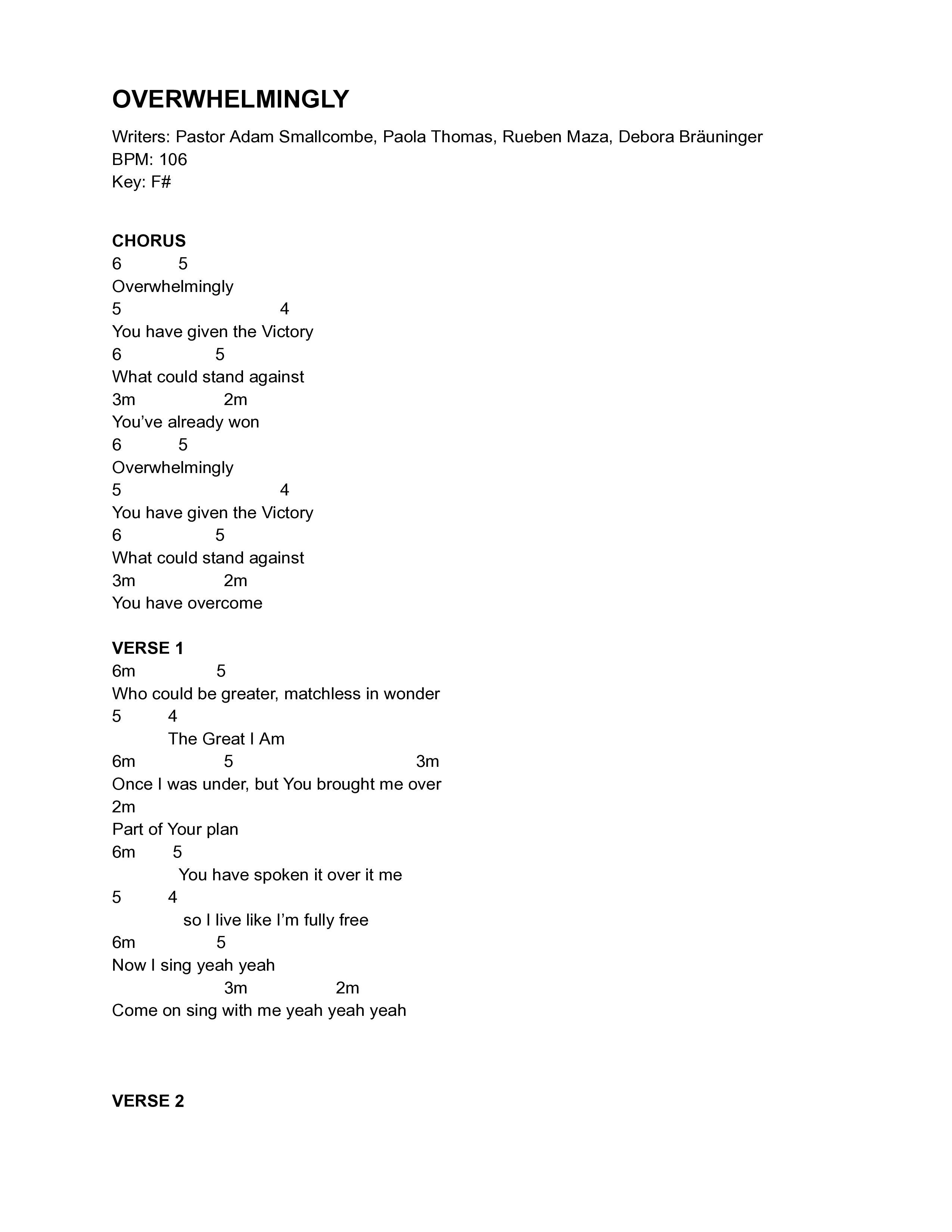Overwhelmingly (Live) Chord Chart (Vive Worship)