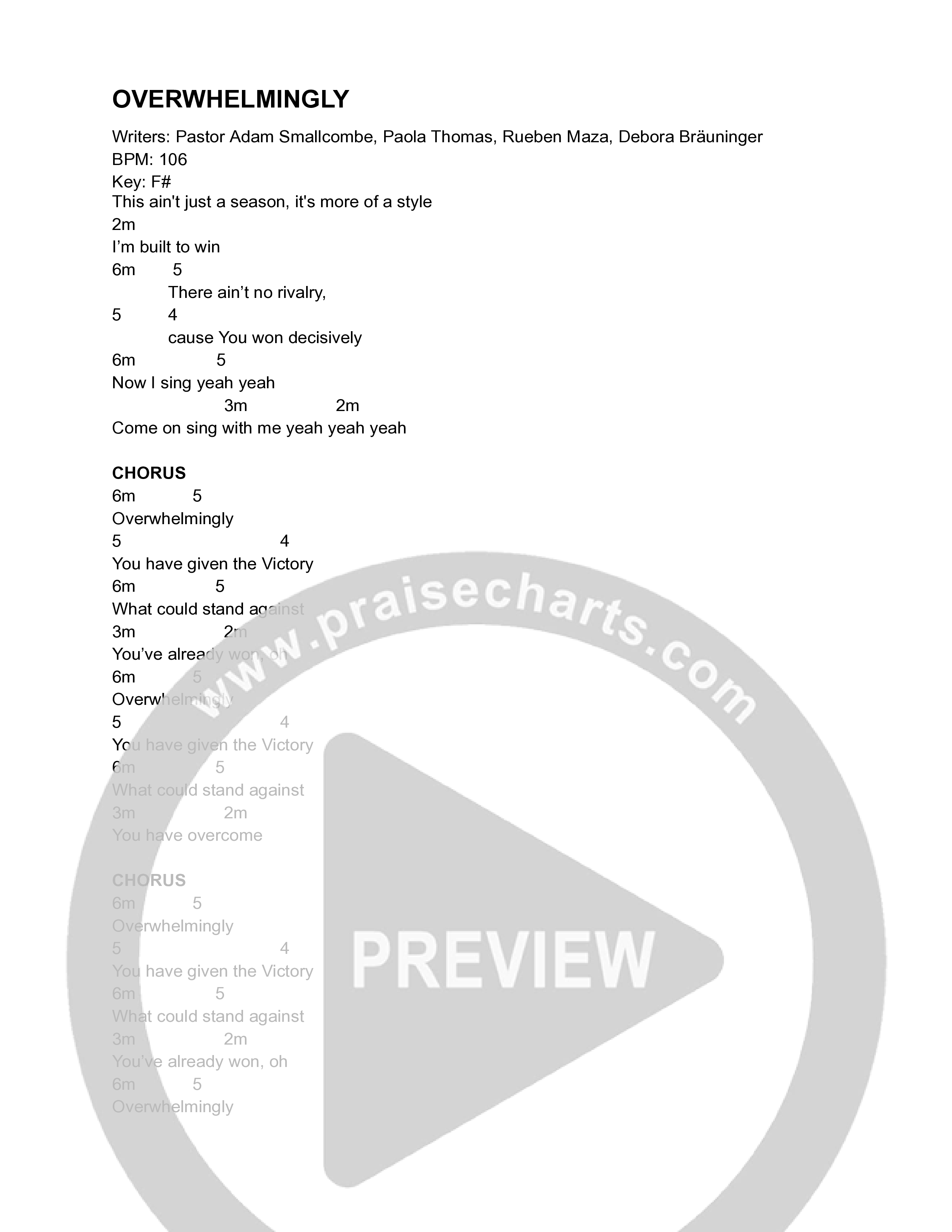 Overwhelmingly (Live) Chord Chart (Vive Worship)