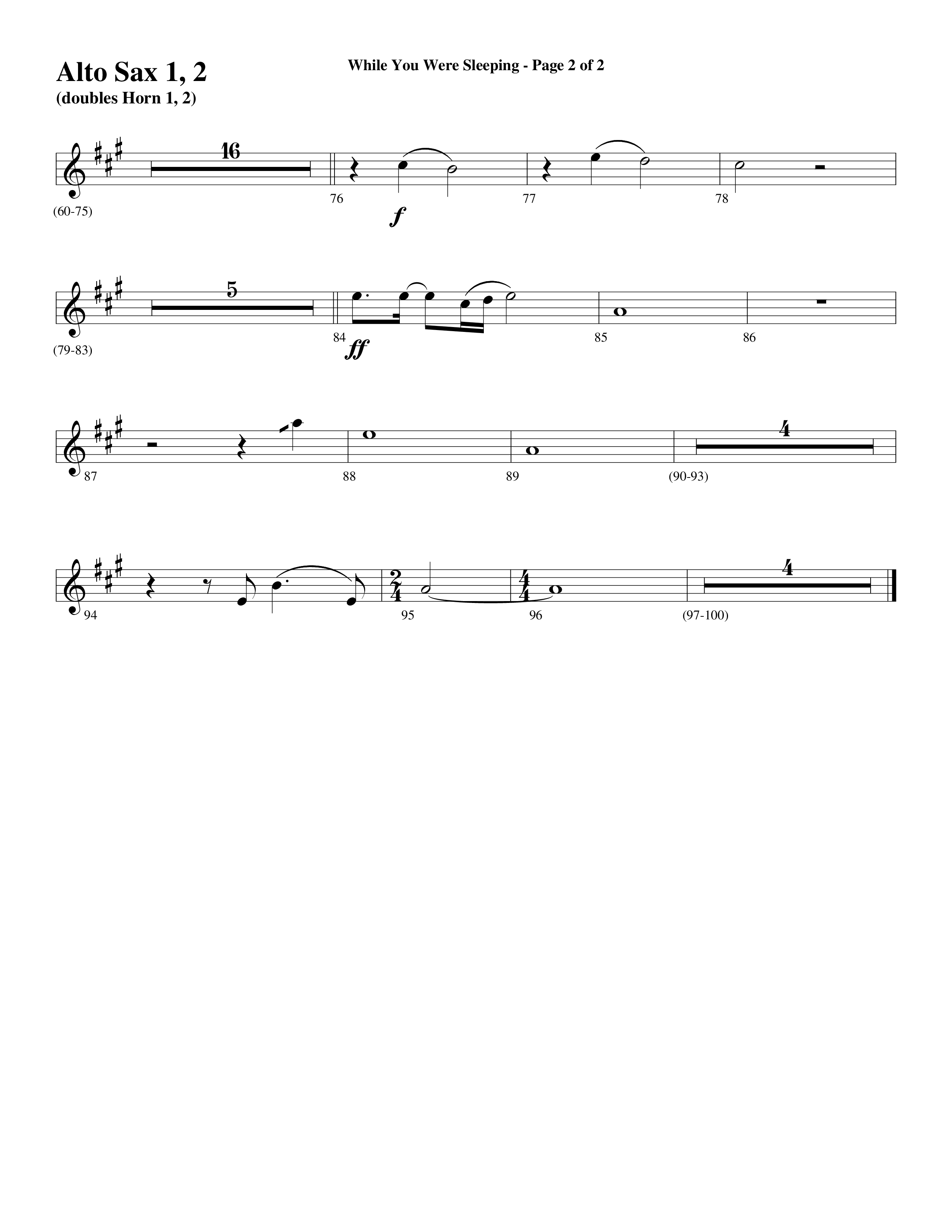 While You Were Sleeping (Choral Anthem SATB) Alto Sax 1/2 (Word Music Choral / Arr. Dave Williamson)