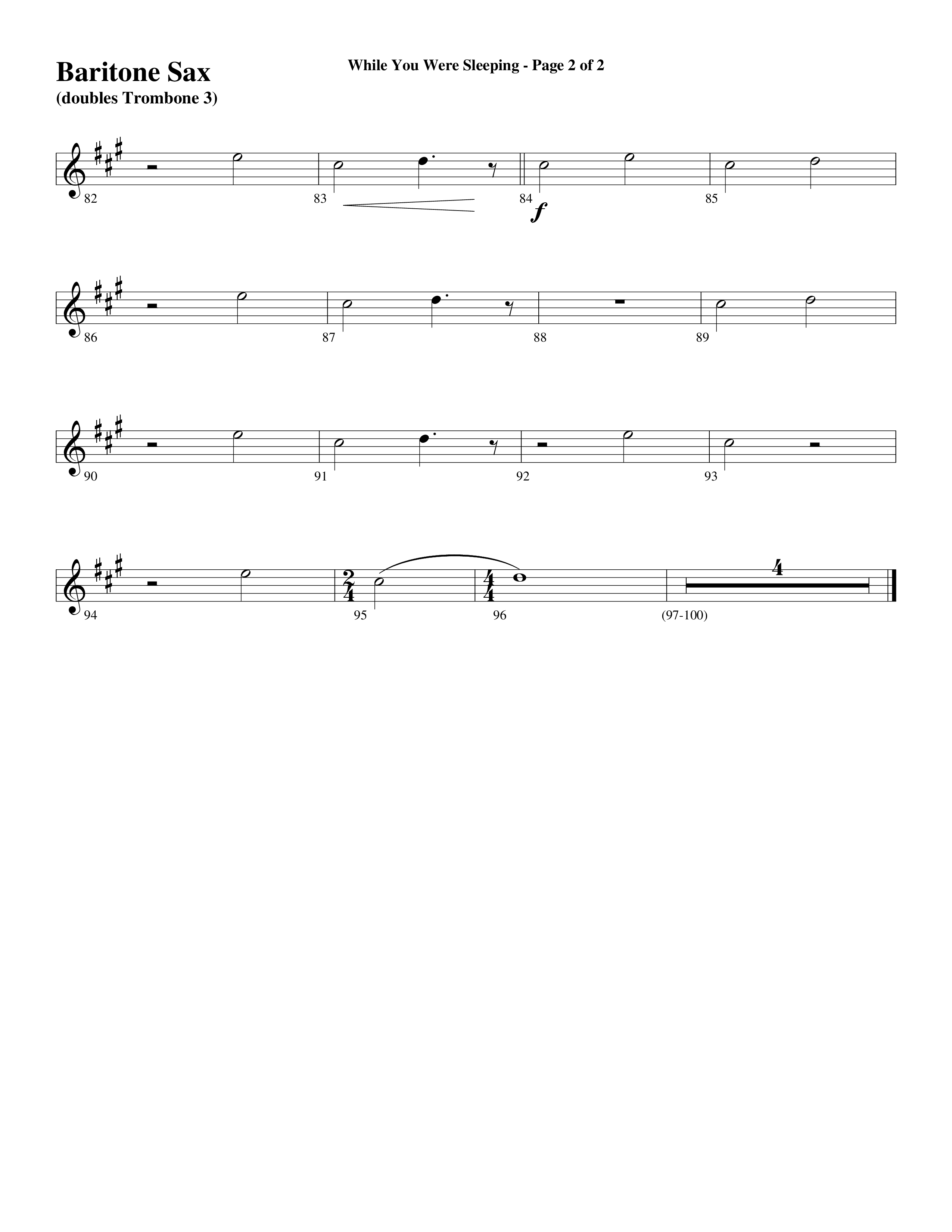 While You Were Sleeping Bari Sax (Word Music Choral / Arr. Dave Williamson)
