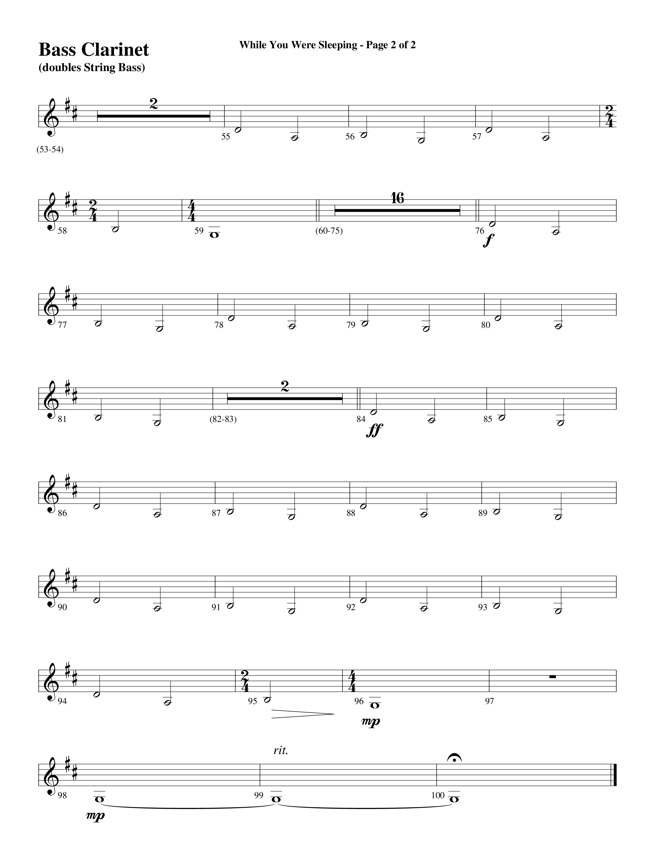 While You Were Sleeping Bass Clarinet (Word Music Choral / Arr. Dave Williamson)