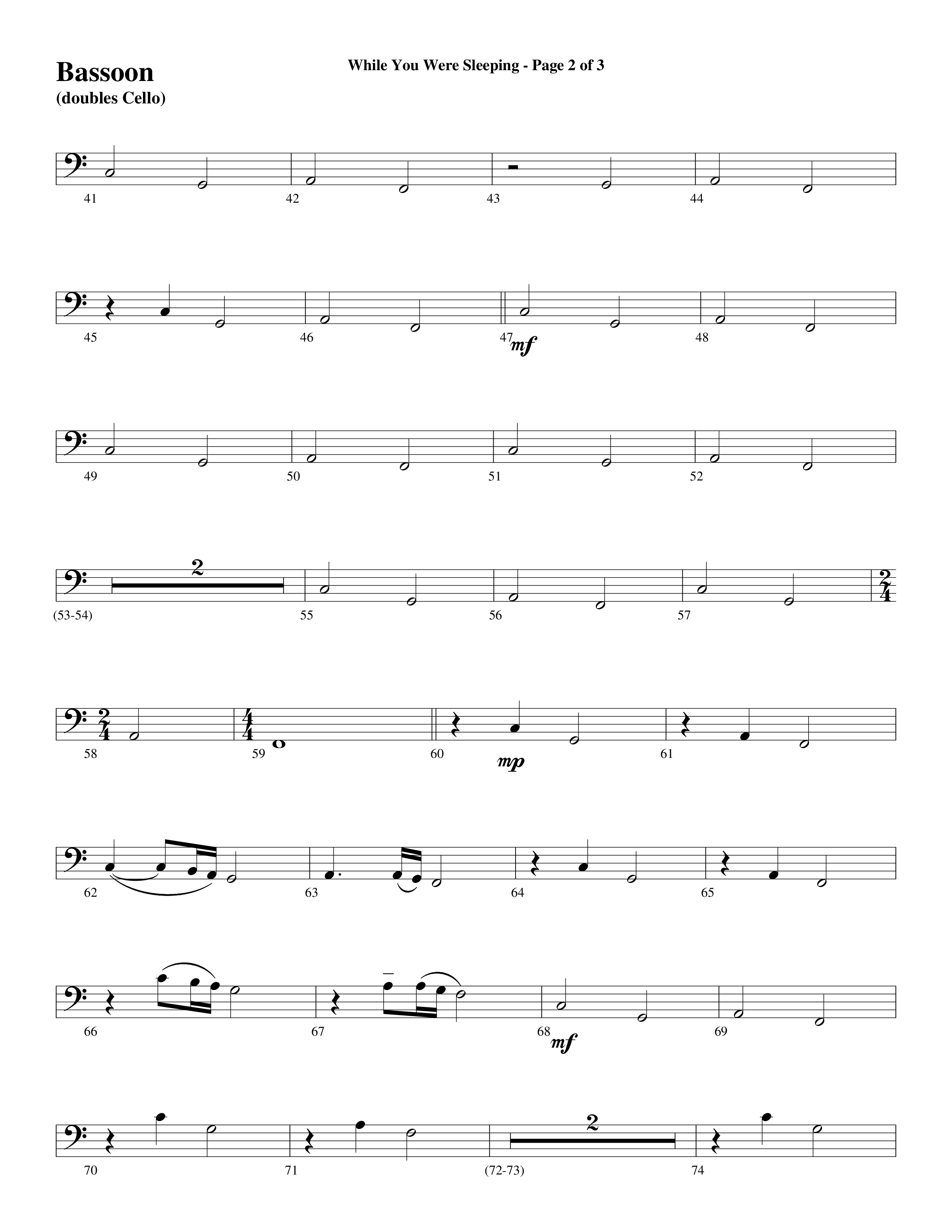 While You Were Sleeping Bassoon (Word Music Choral / Arr. Dave Williamson)