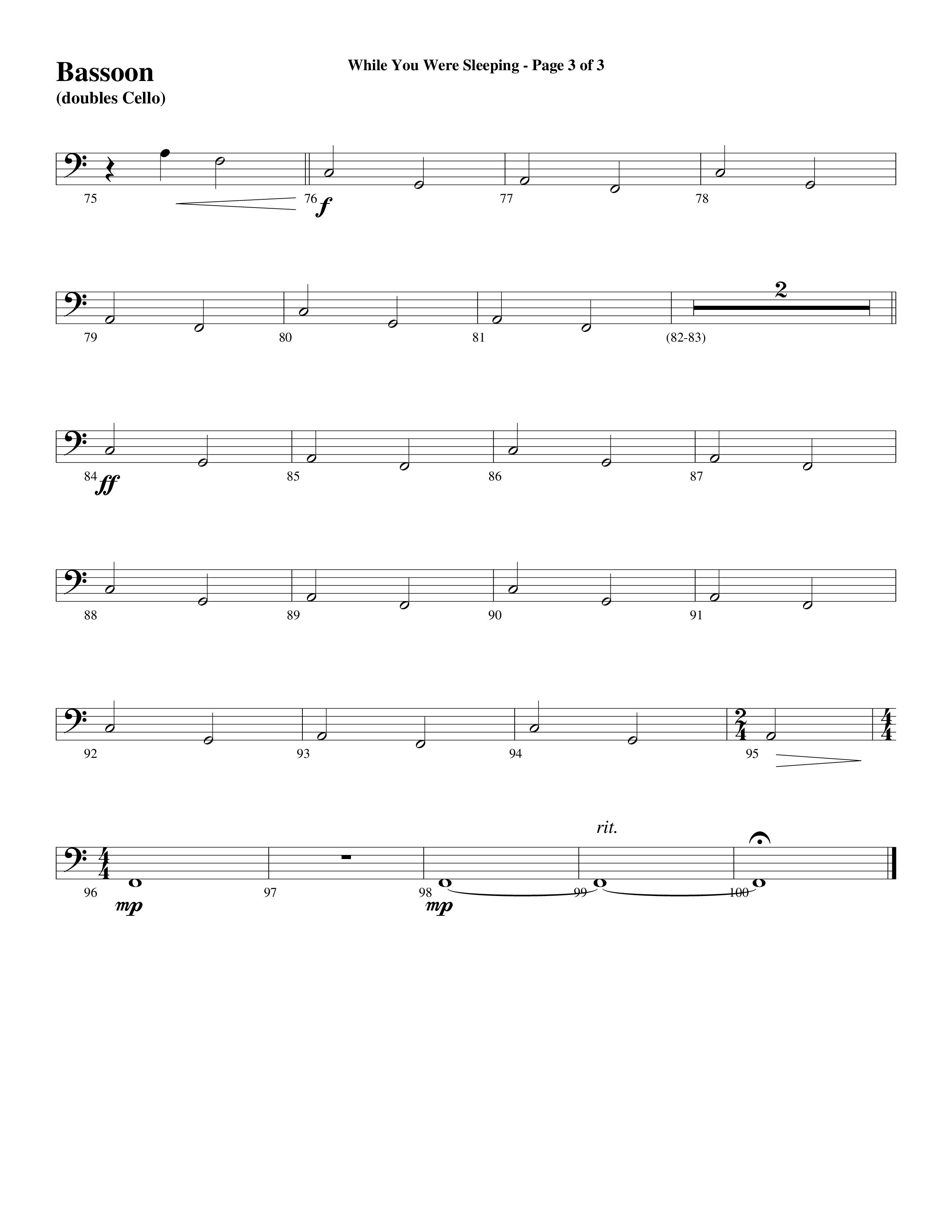 While You Were Sleeping Bassoon (Word Music Choral / Arr. Dave Williamson)