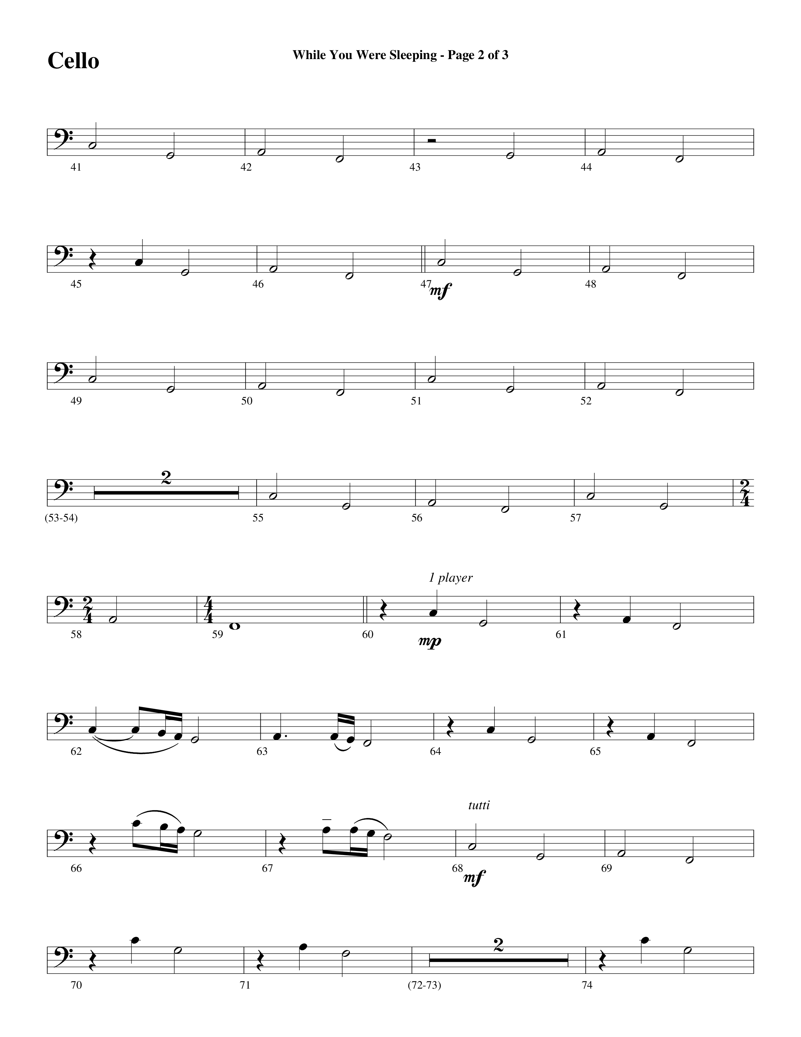 While You Were Sleeping Cello (Word Music Choral / Arr. Dave Williamson)