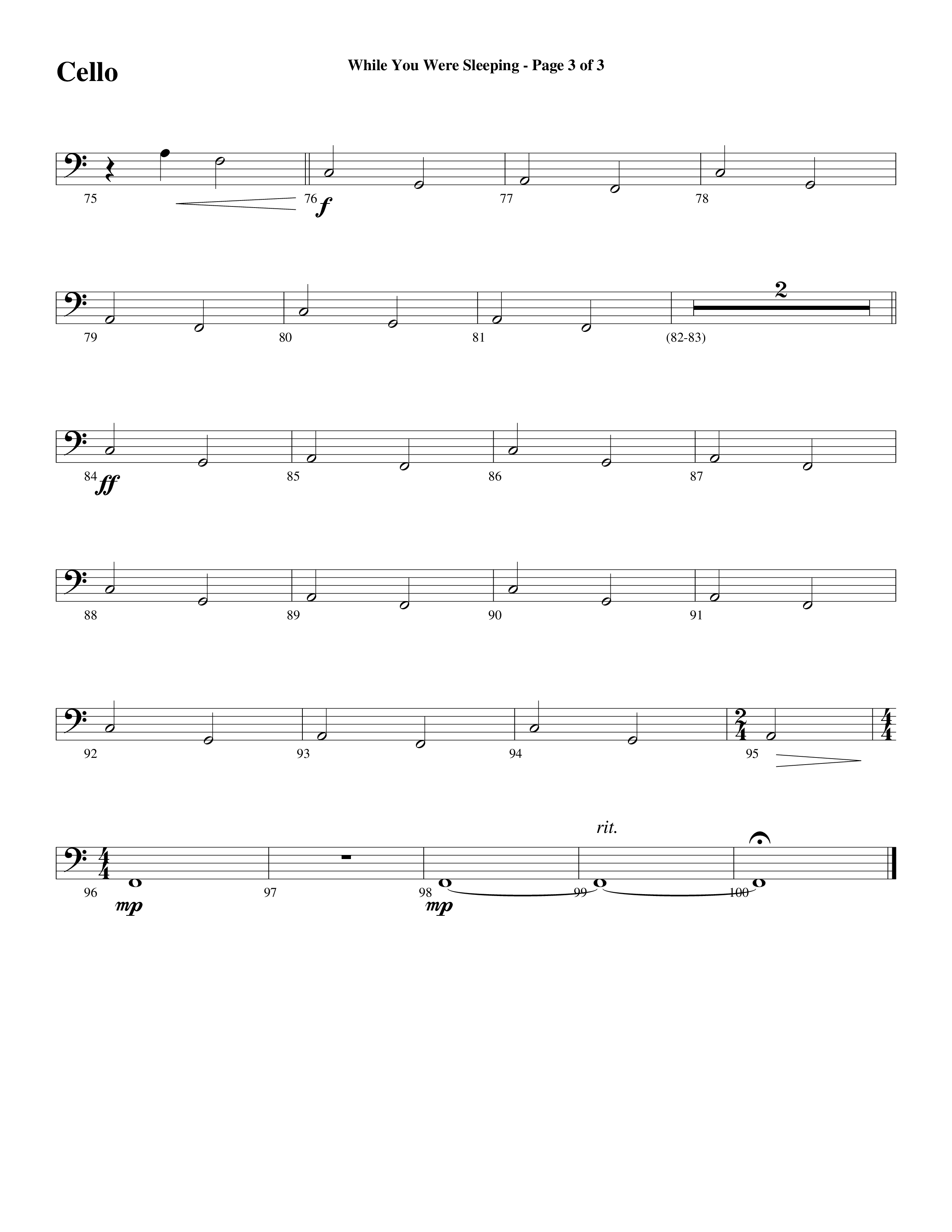 While You Were Sleeping Cello (Word Music Choral / Arr. Dave Williamson)