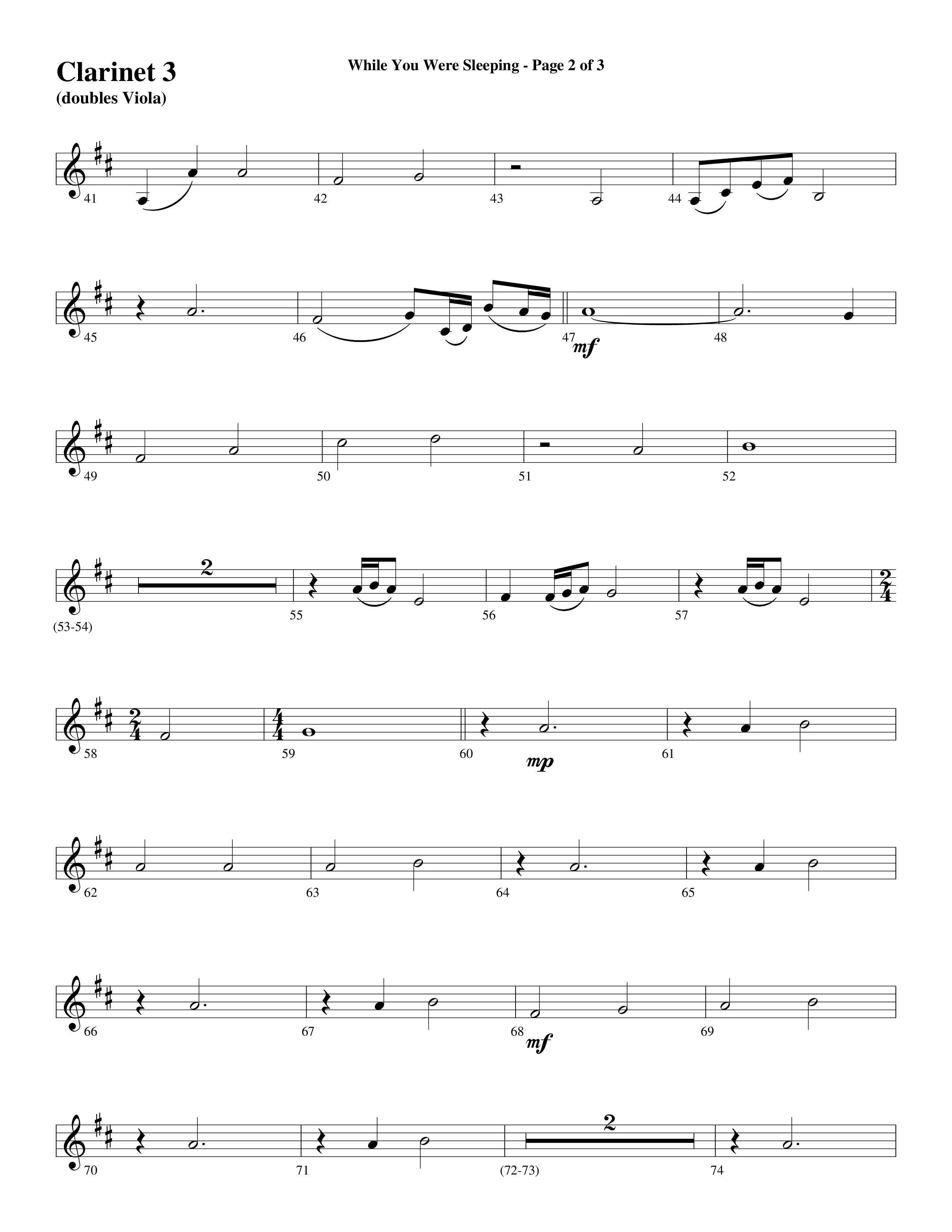 While You Were Sleeping Clarinet 3 (Word Music Choral / Arr. Dave Williamson)