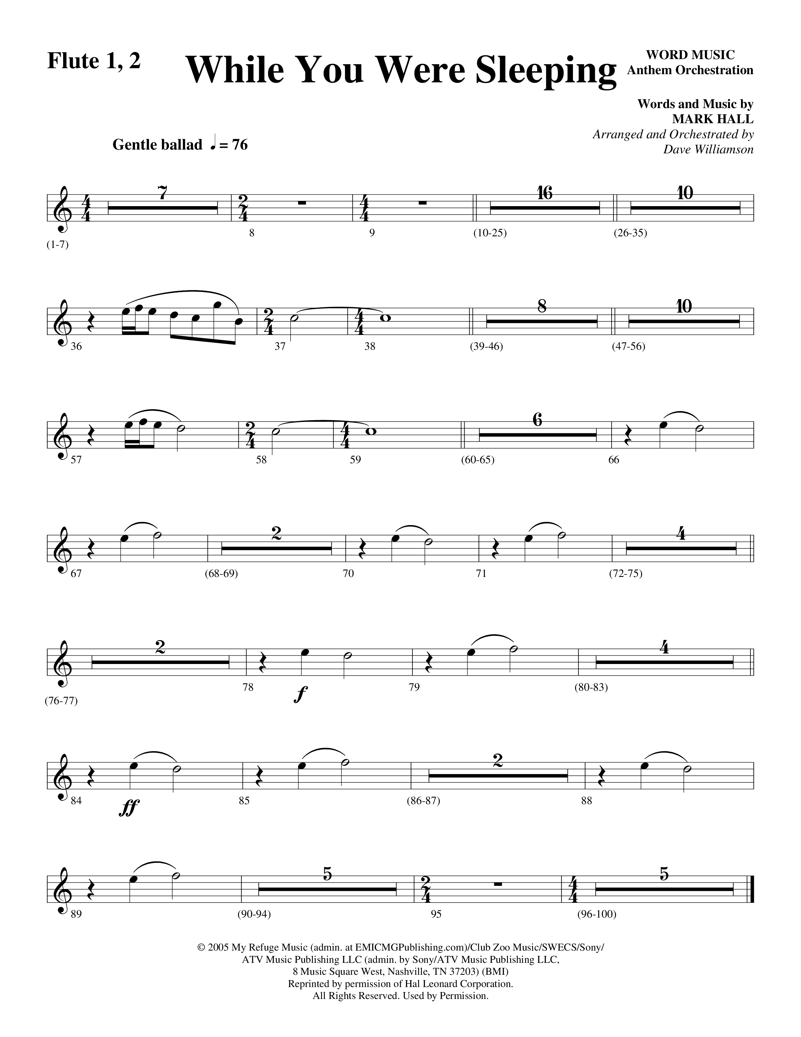 While You Were Sleeping Flute 1/2 (Word Music Choral / Arr. Dave Williamson)