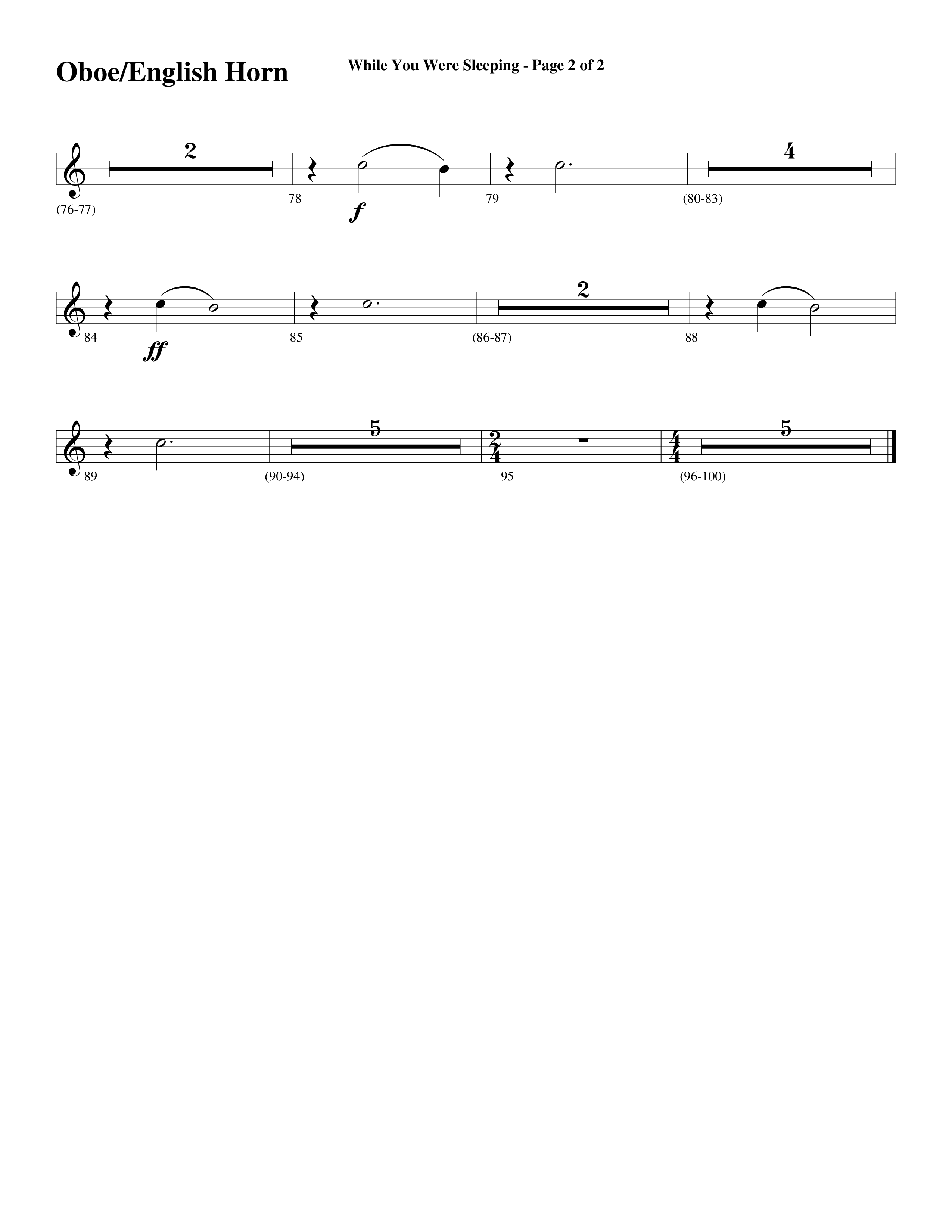 While You Were Sleeping Oboe (Word Music Choral / Arr. Dave Williamson)