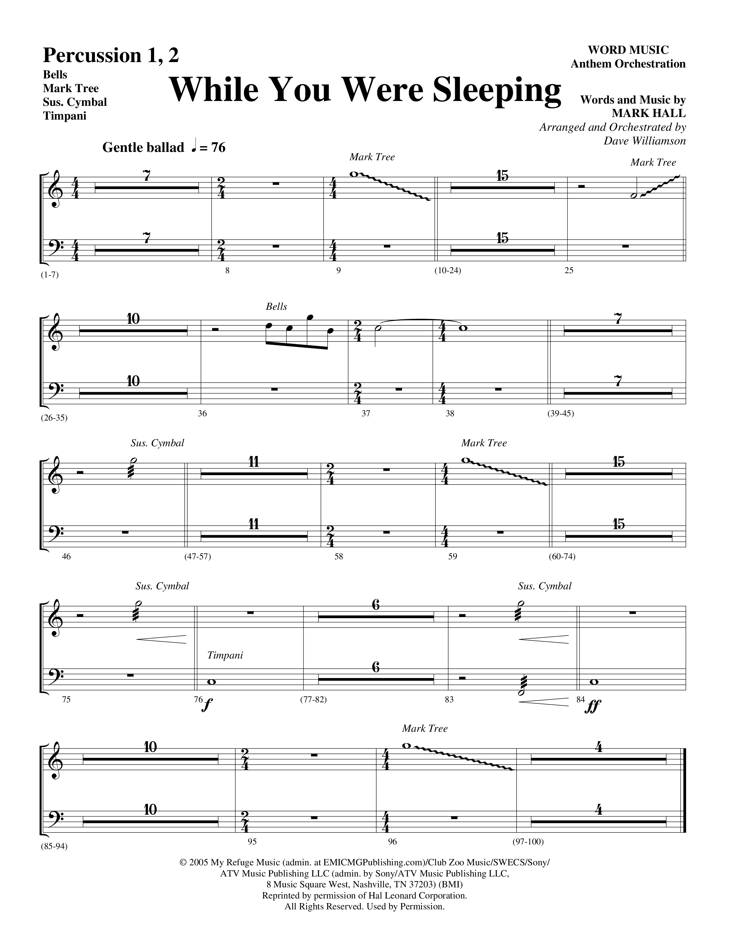 While You Were Sleeping Percussion 1/2 (Word Music Choral / Arr. Dave Williamson)