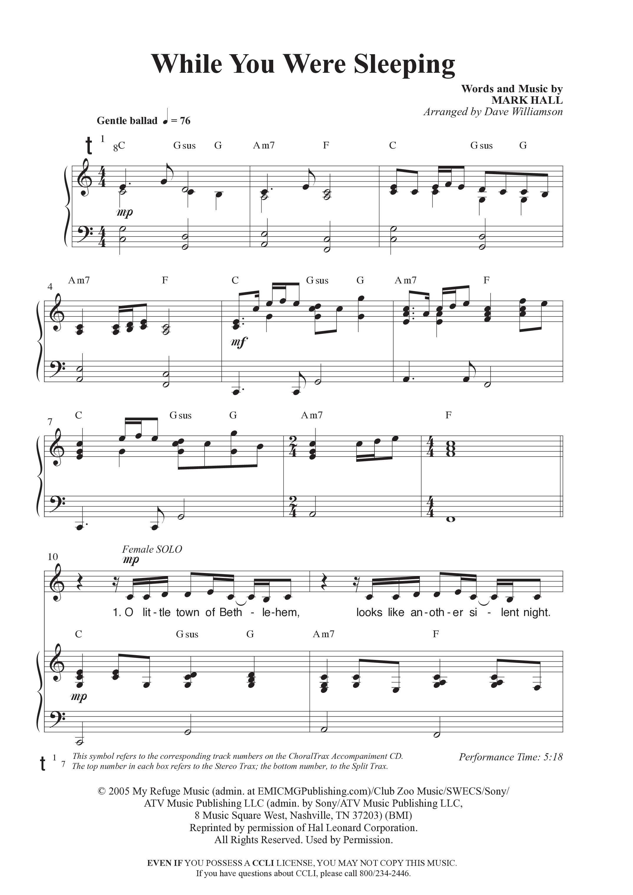 While You Were Sleeping Anthem (SATB/Piano) (Word Music Choral / Arr. Dave Williamson)