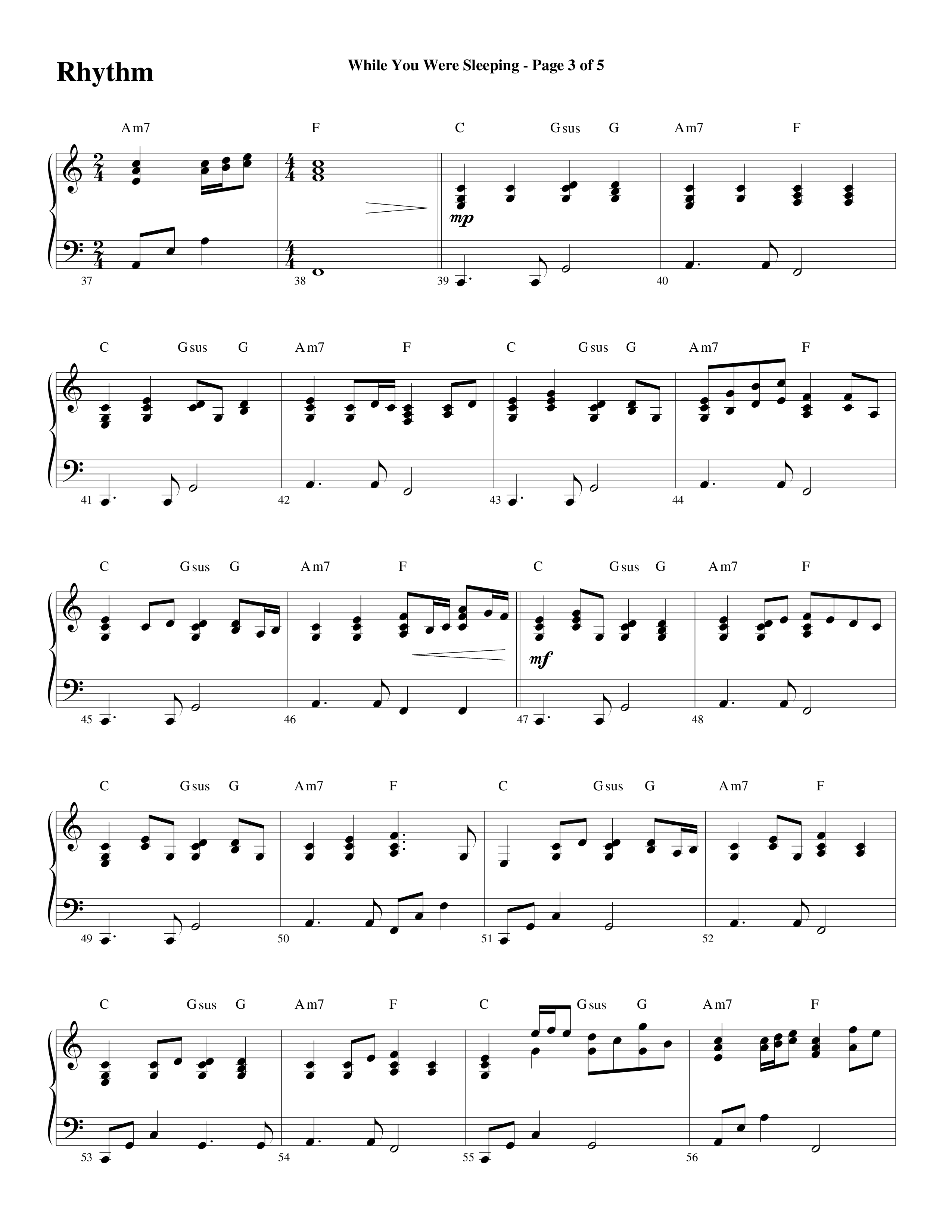 While You Were Sleeping (Choral Anthem SATB) Rhythm Chart (Word Music Choral / Arr. Dave Williamson)