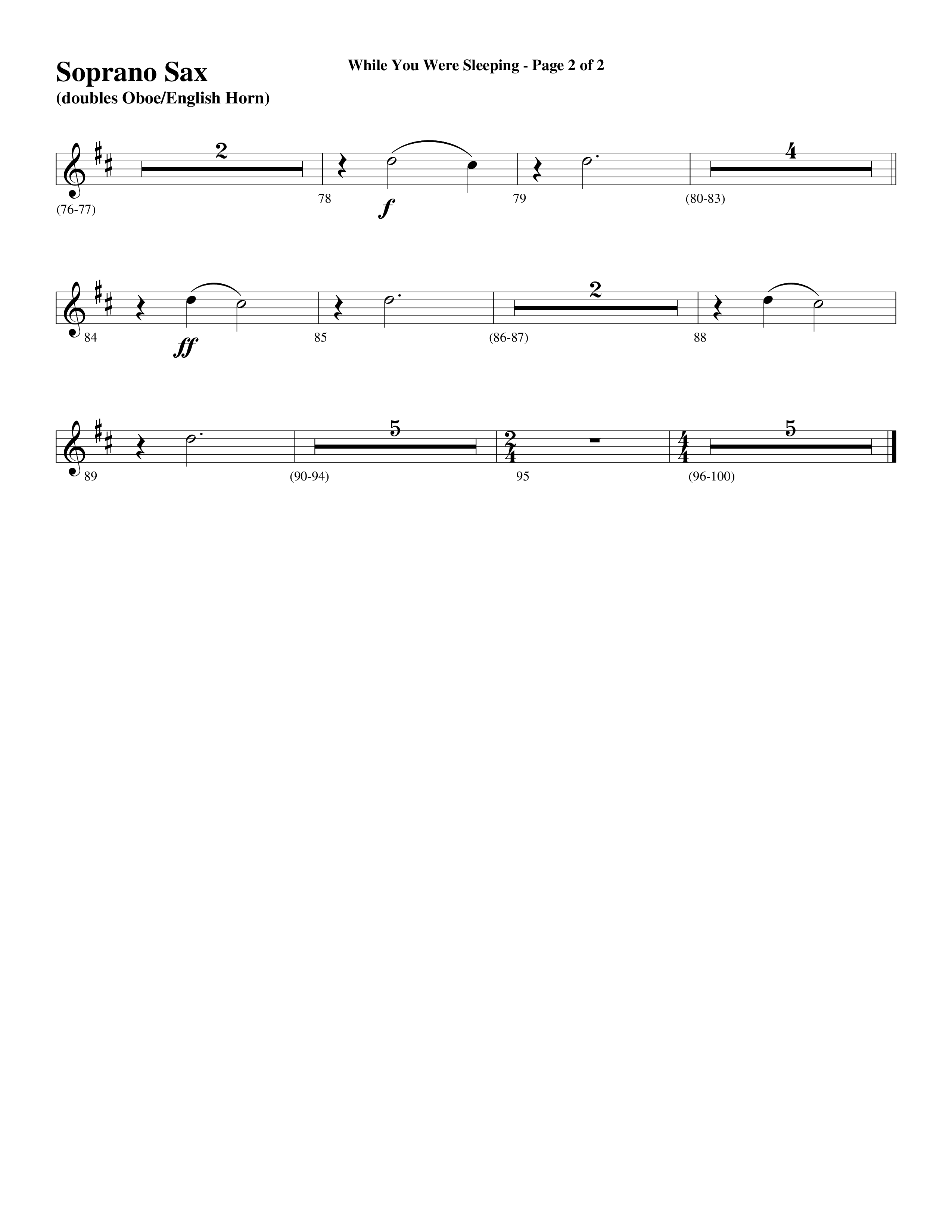 While You Were Sleeping (Choral Anthem SATB) Soprano Sax (Word Music Choral / Arr. Dave Williamson)