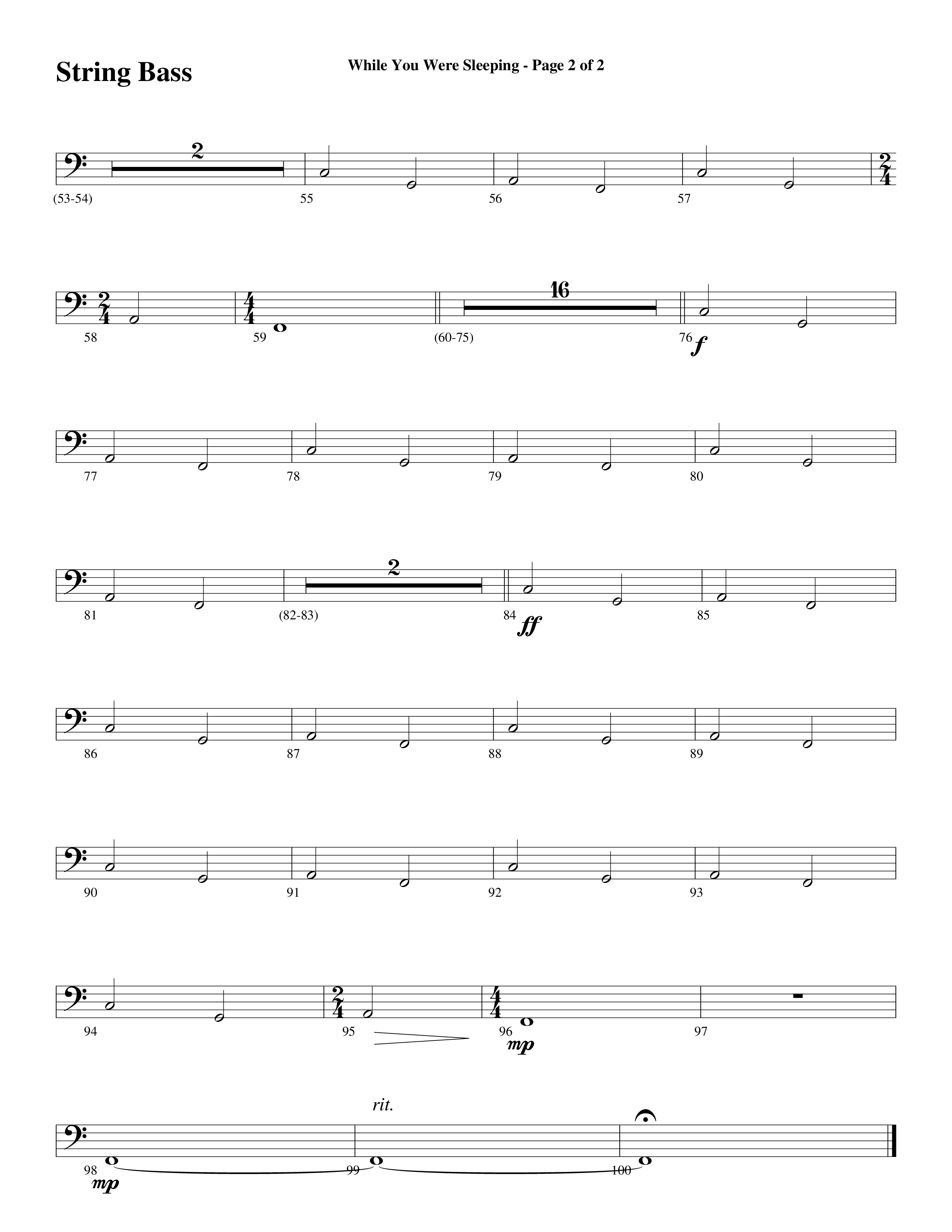 While You Were Sleeping String Bass (Word Music Choral / Arr. Dave Williamson)